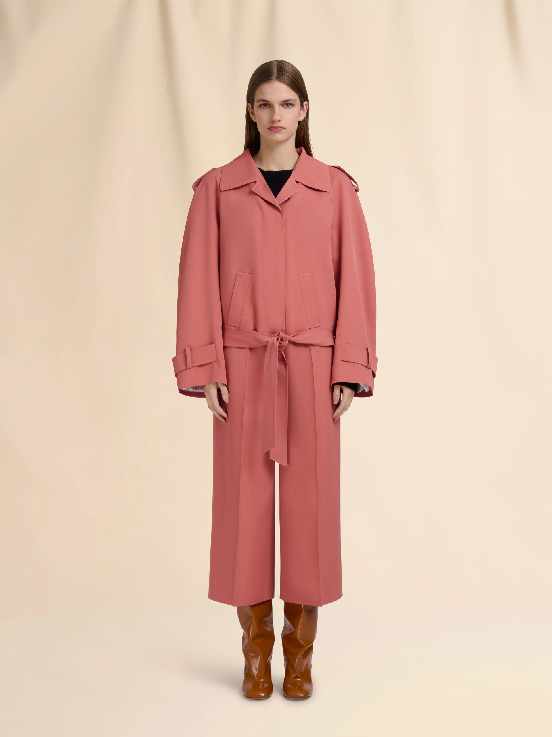 Trench-coat court en laine rose Fresco avec broderie Marni Symbol - Manteaux - Image 2
