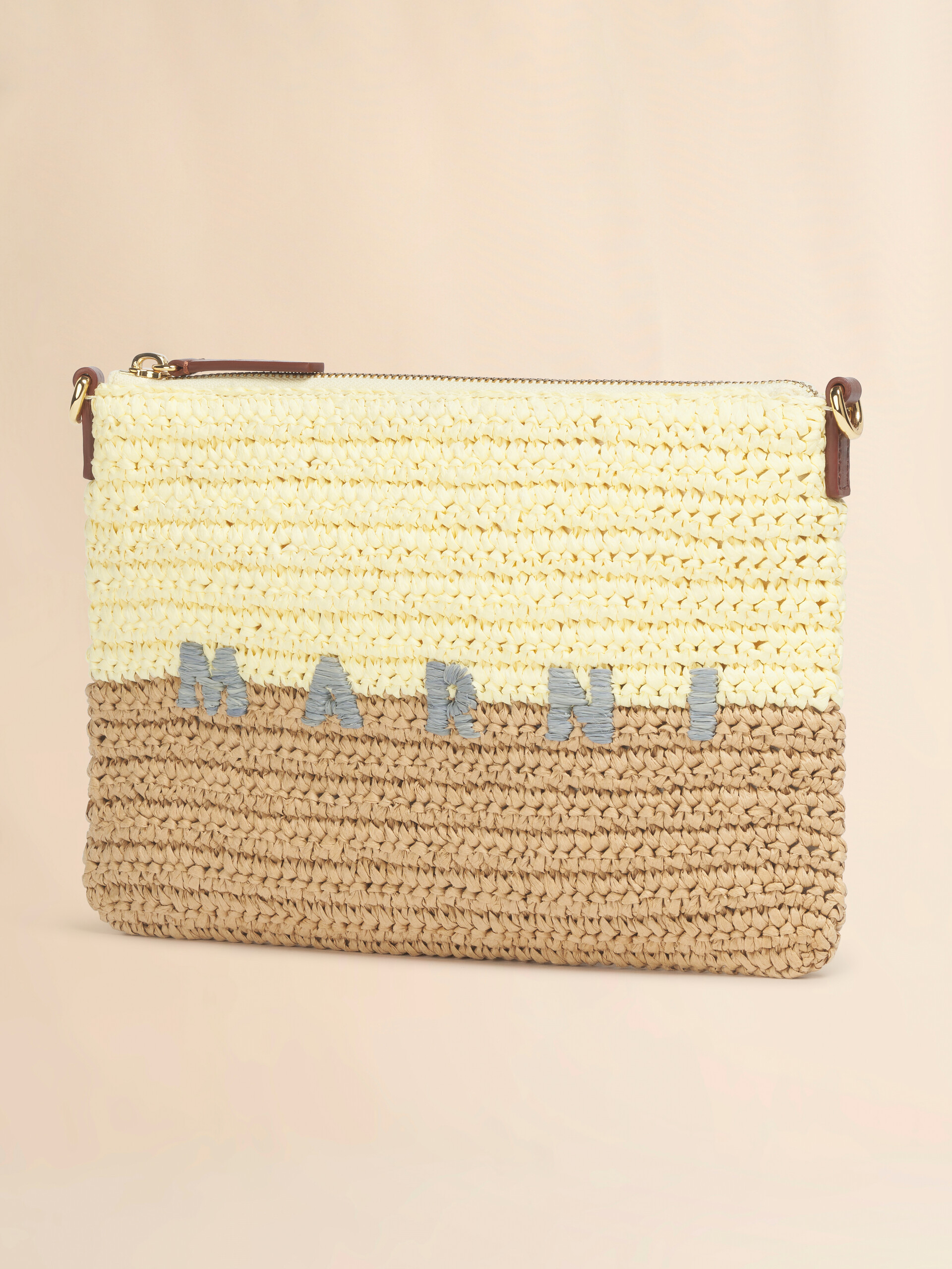 Yellow and brown paper raffia Seaside pouch - Pochettes - Image 5