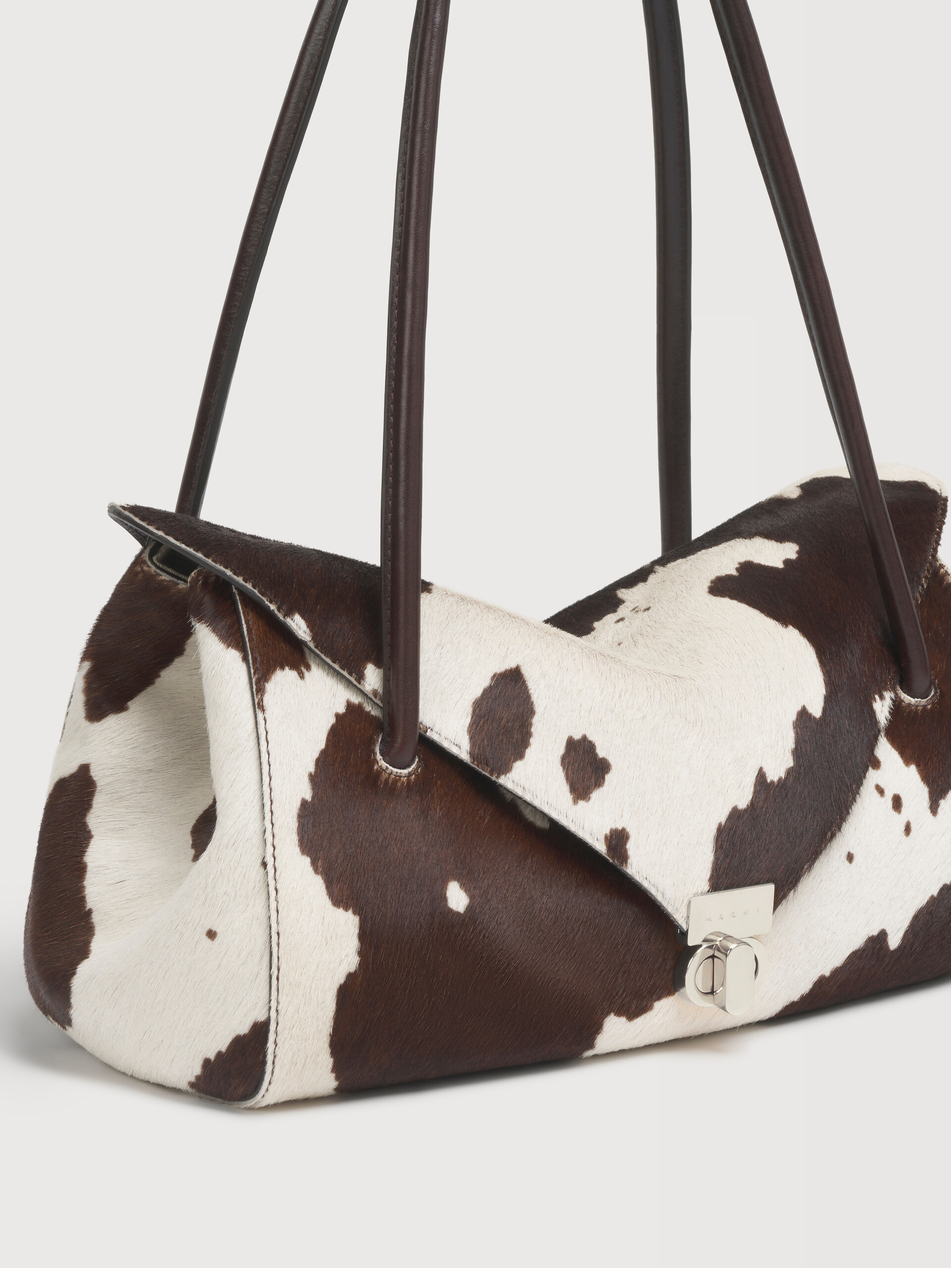 White and brown cow-print ponyhair E/W shoulder bag - Shoulder Bags - Image 3