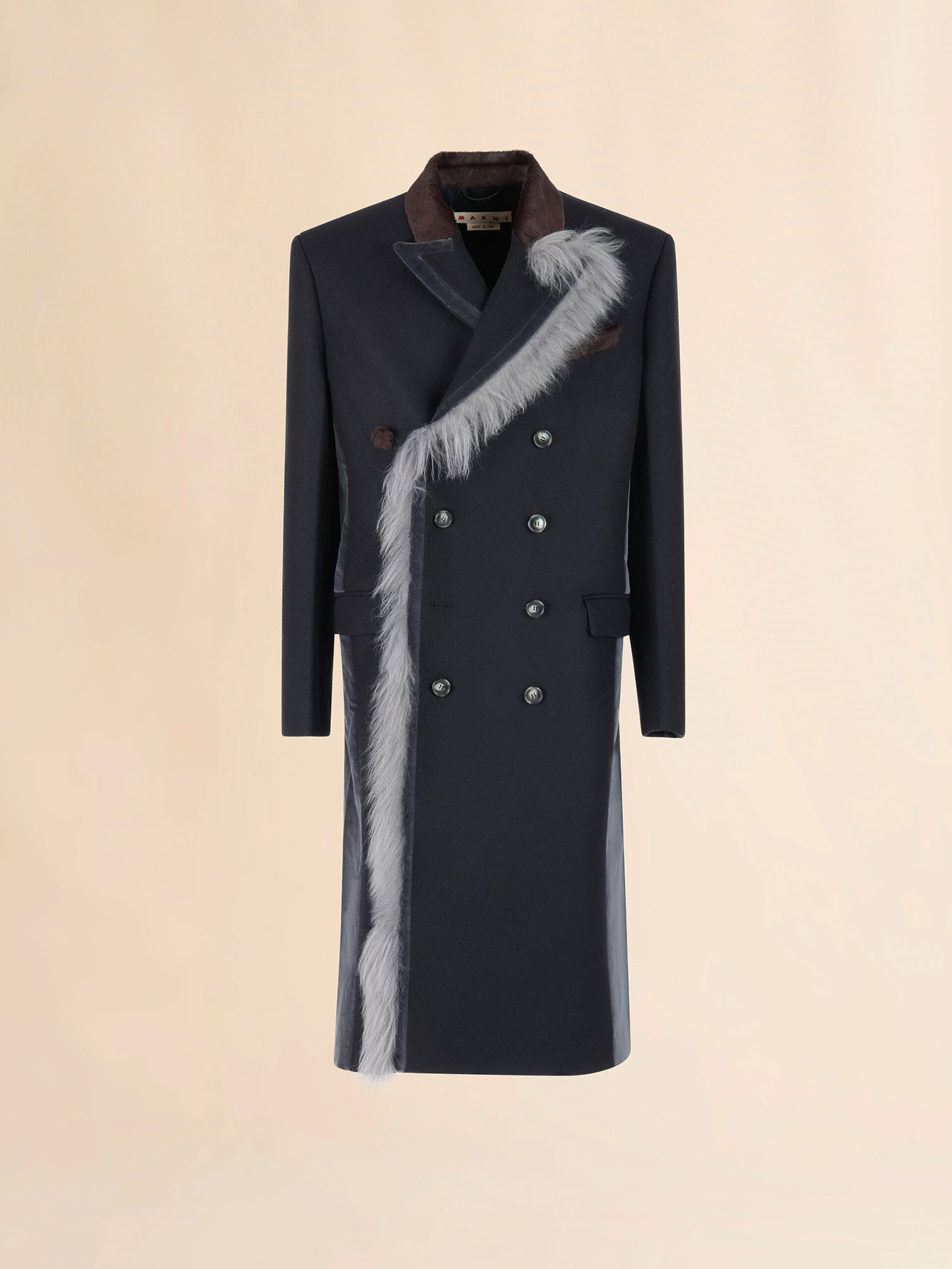 Black wool felt coat with fur trim - Coats - Image 1
