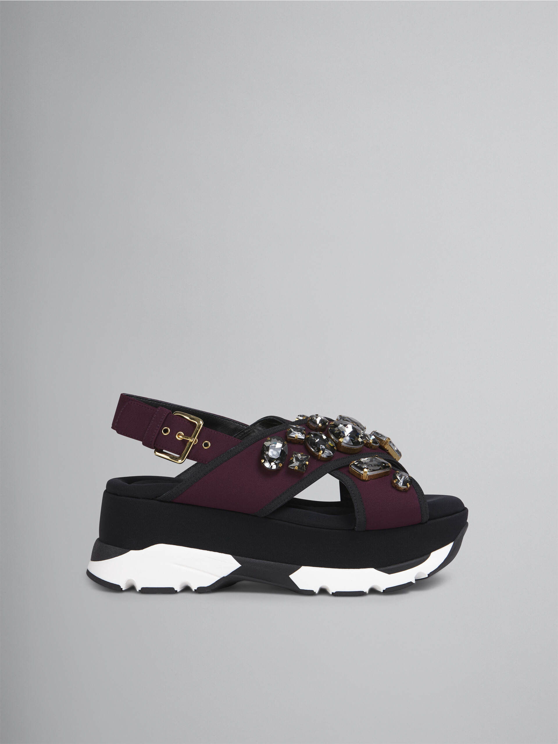 Burgundy and black wedge in technical fabric - Sandals - Image 1