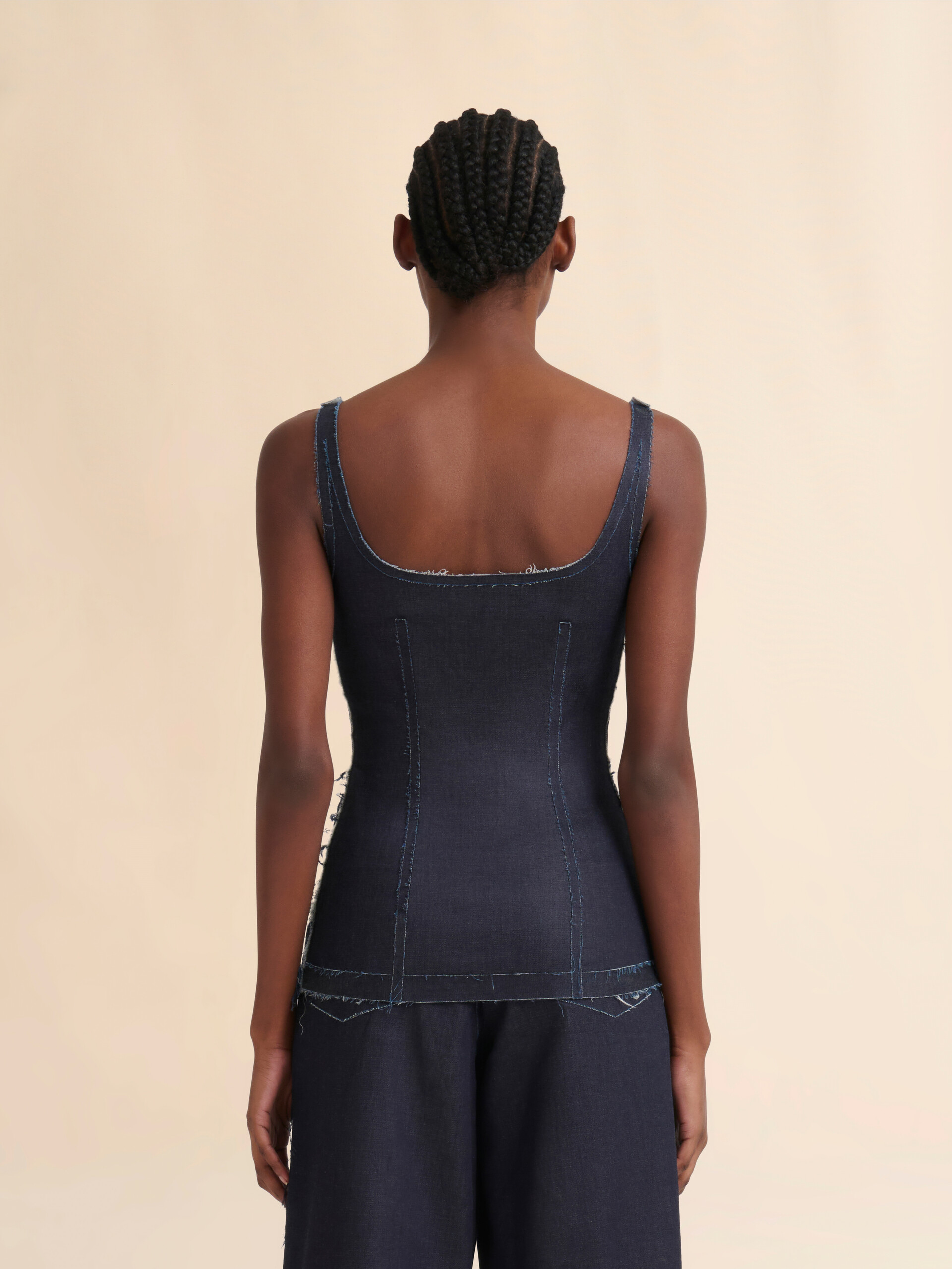 Deep blue stretch denim trompe l'oeil tank top - Shirts - Image 3