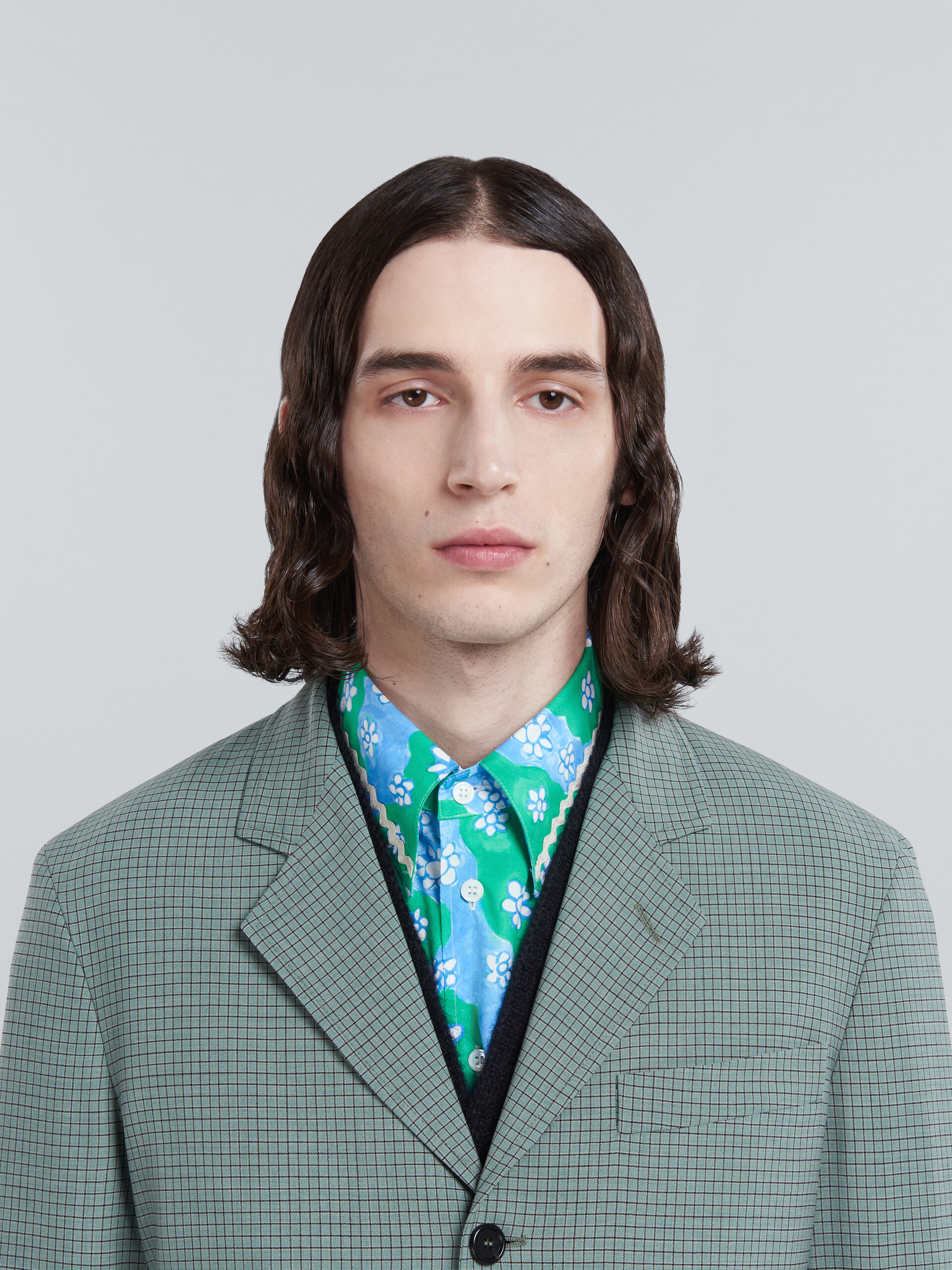 Blazer in tropical wool with green checks - Jackets - Image 4