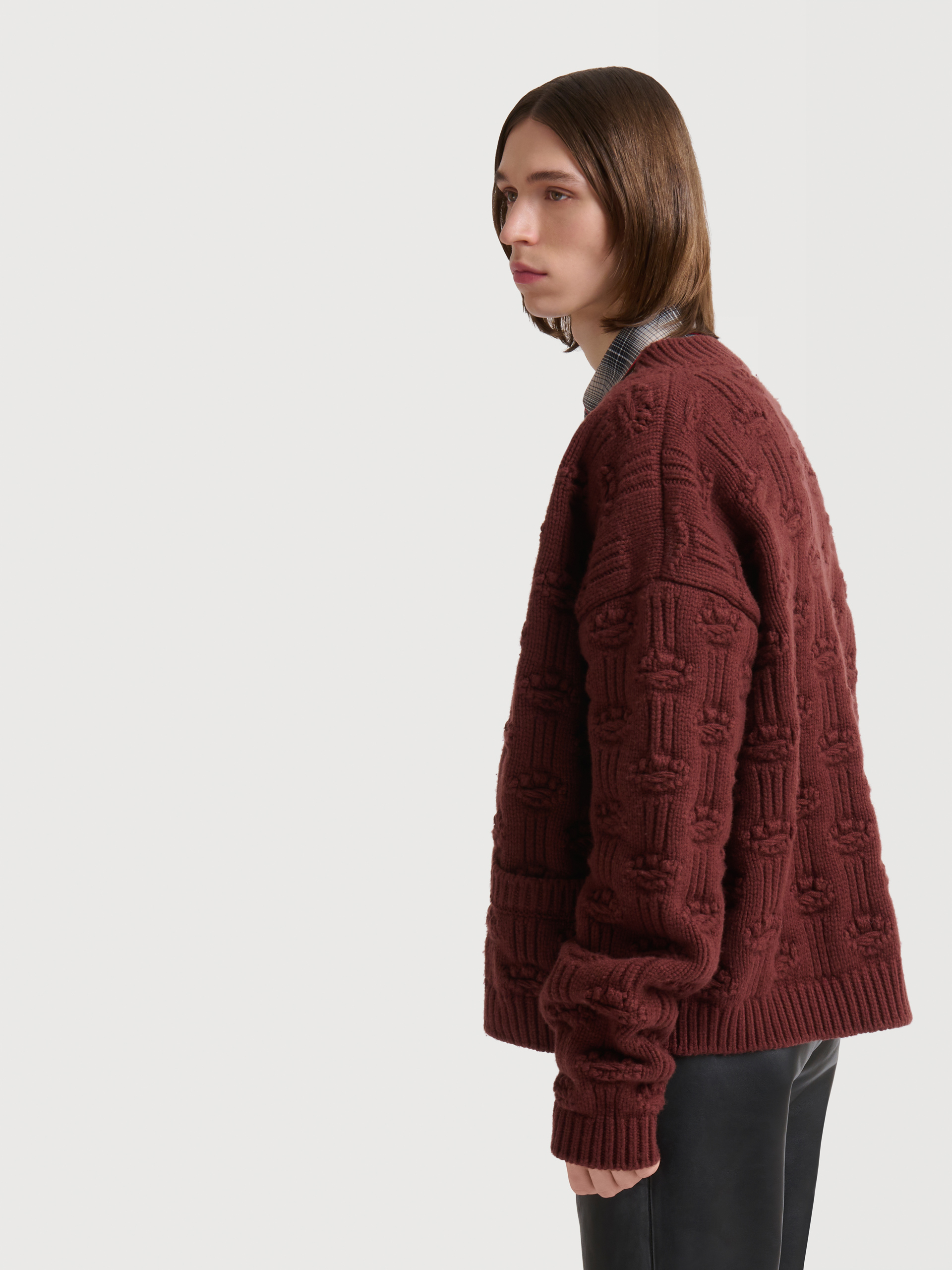 Brown fisherman wool-cashmere cardigan - Pullovers - Image 3
