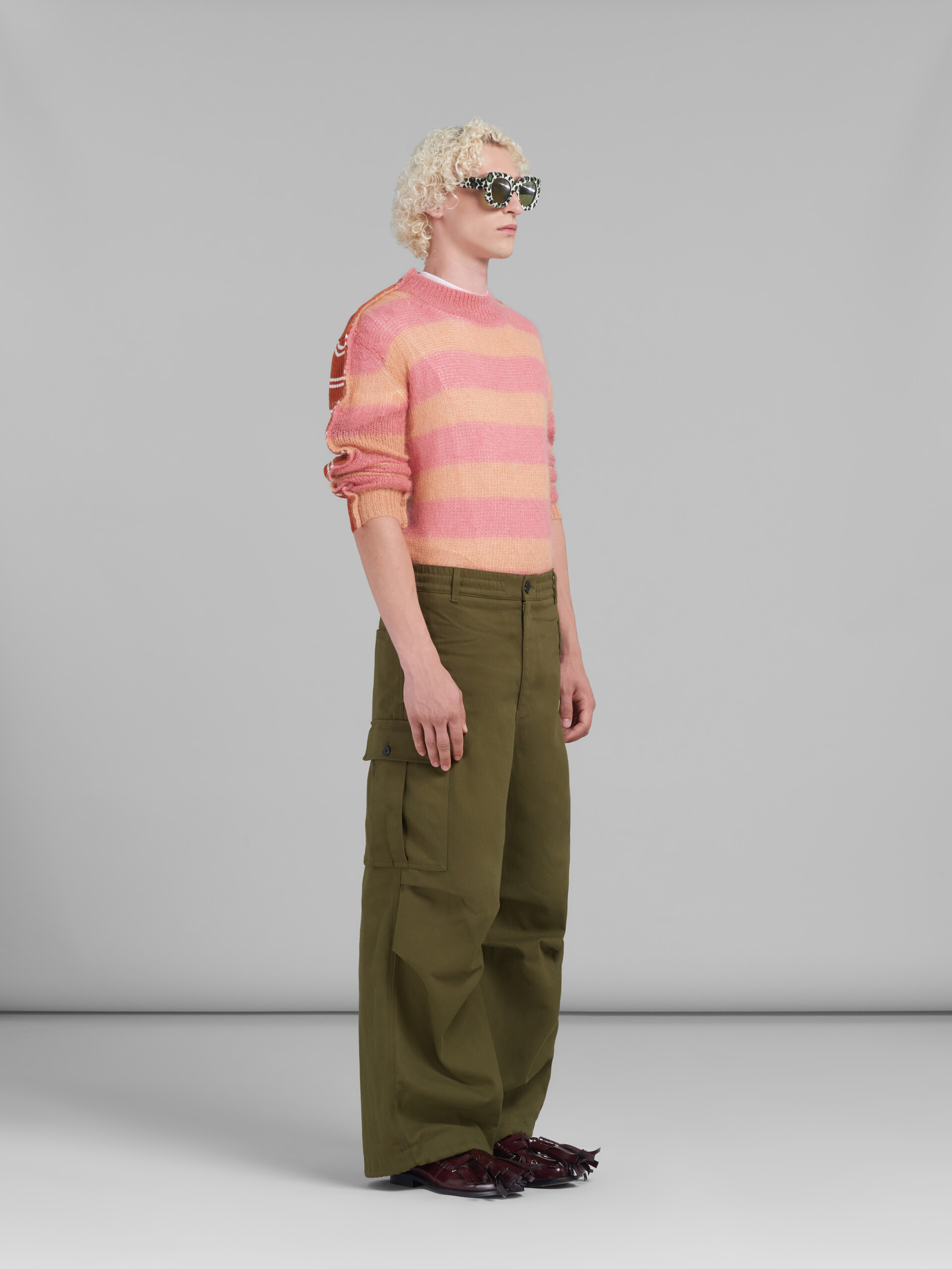 Peach mohair and wool jumper with mixed stripes