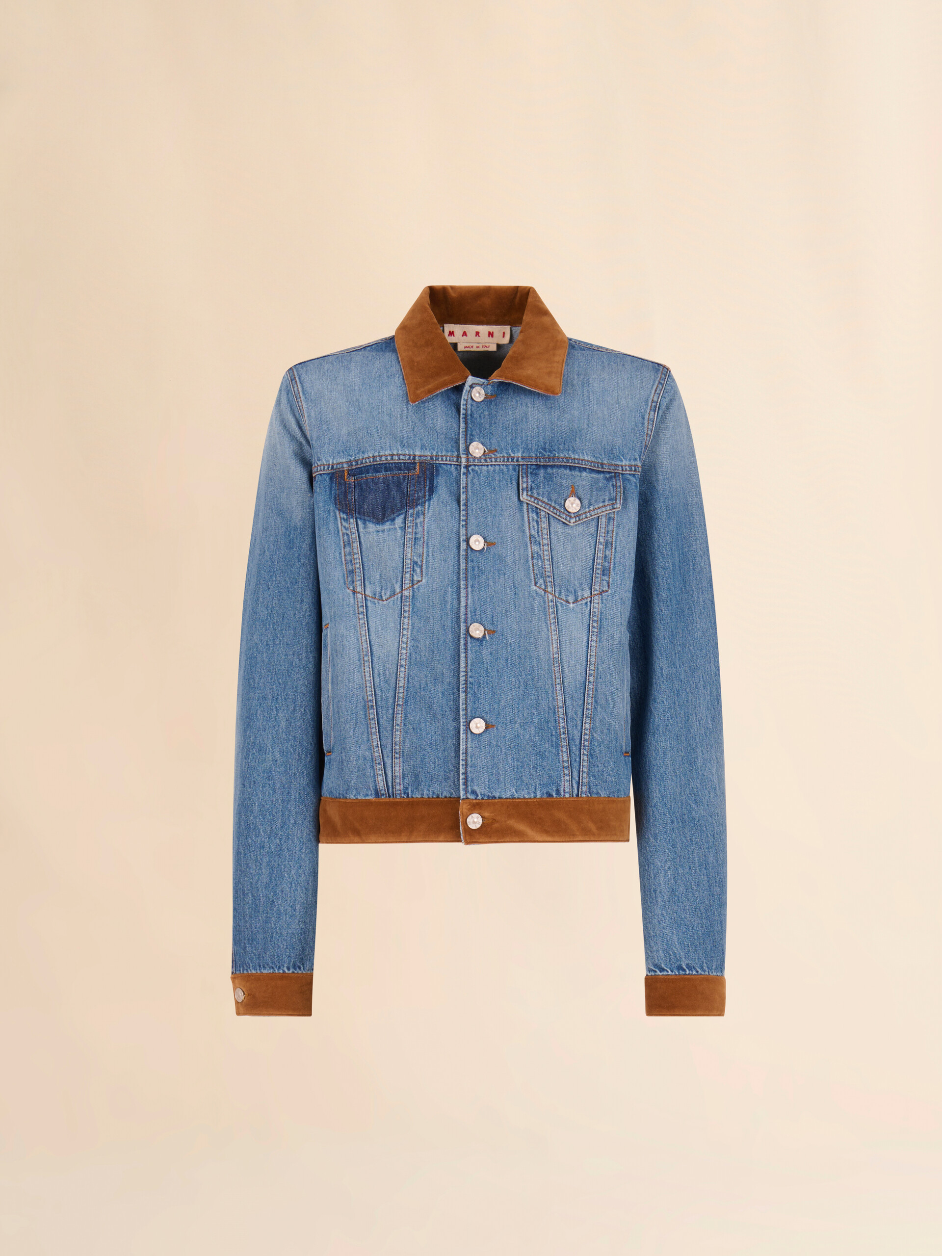 Blue denim trucker jacket with patch on back - Jackets - Image 1