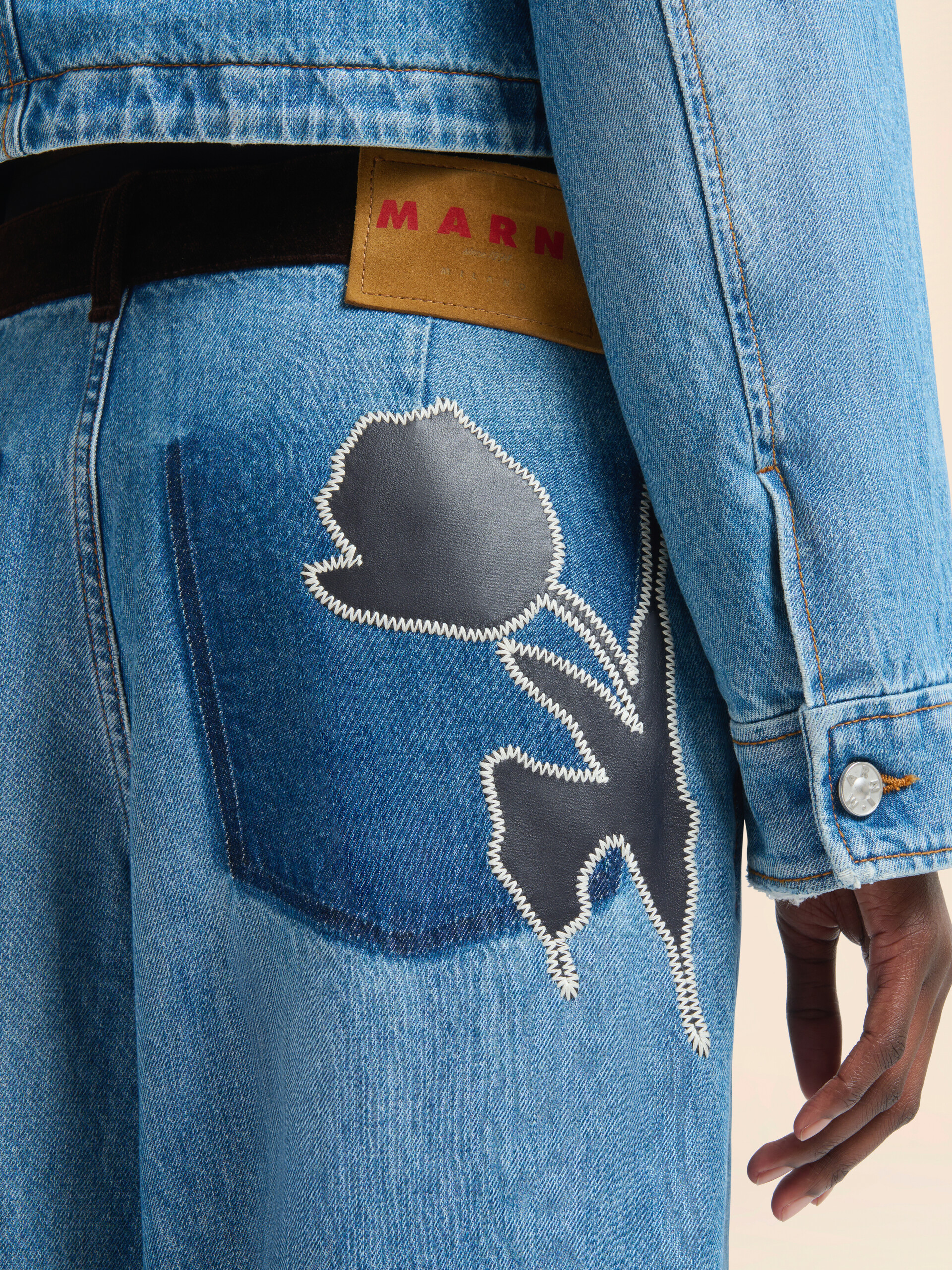 Blue denim trousers with velvet waistband - Pants - Image 4