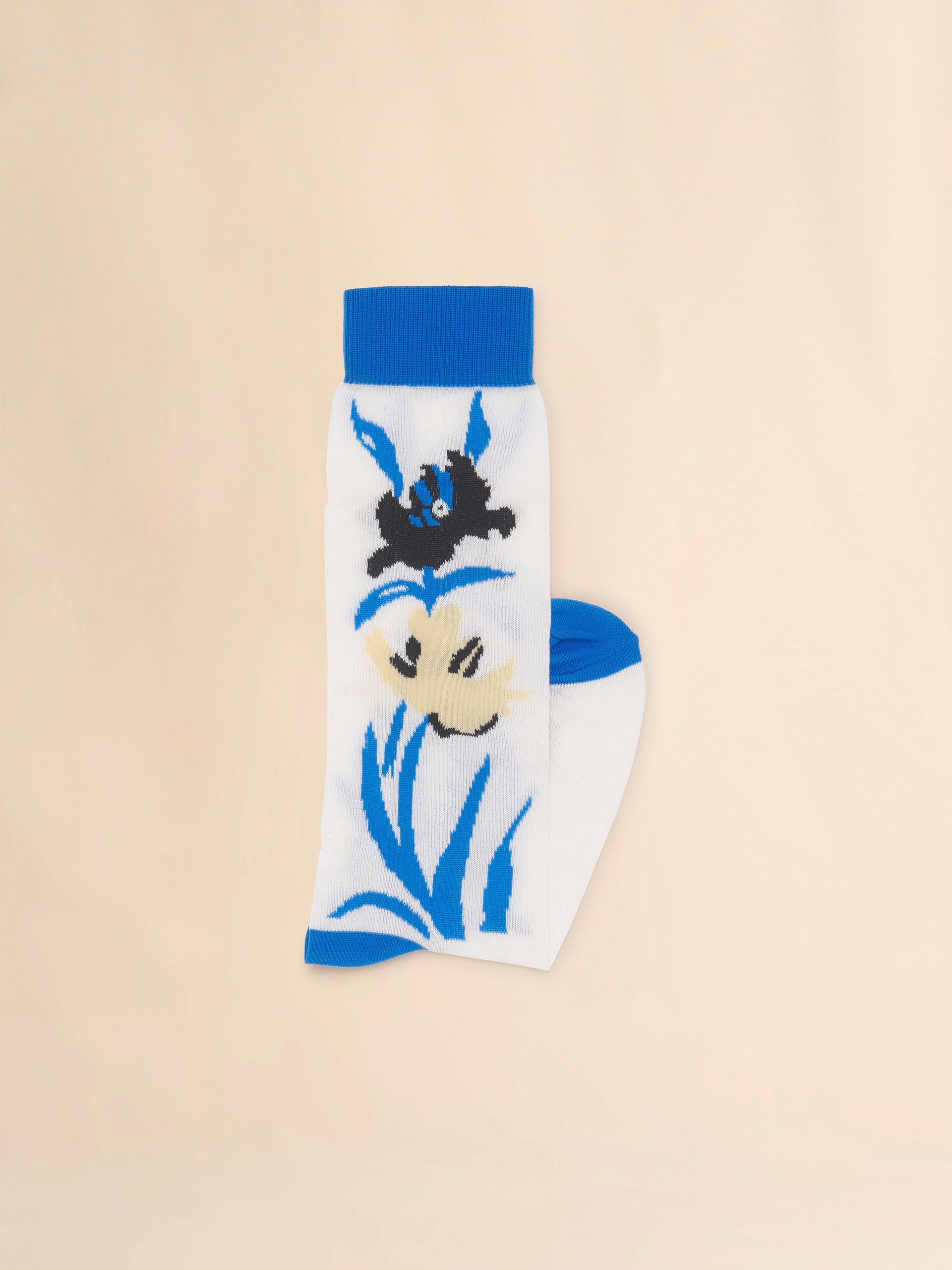 White cotton-nylon socks with flower intarsia - Socks - Image 2