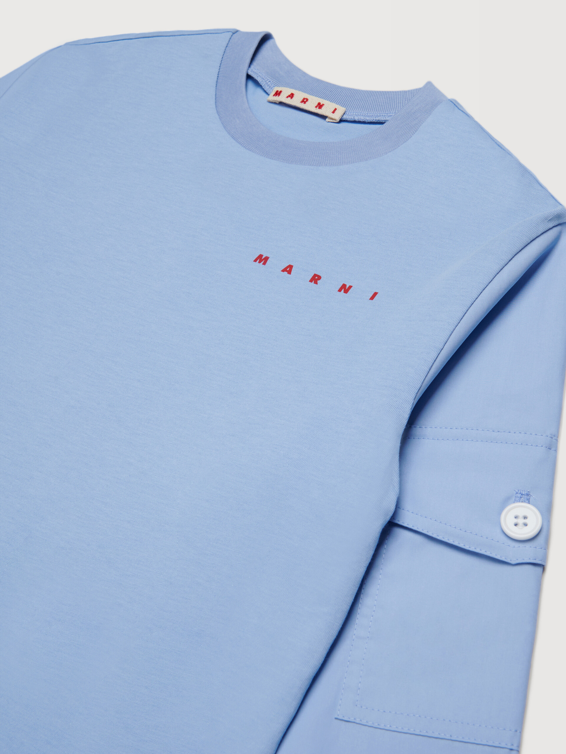 Light blue long-sleeved cotton T-shirt with sleeve pocket - T-shirts - Image 3