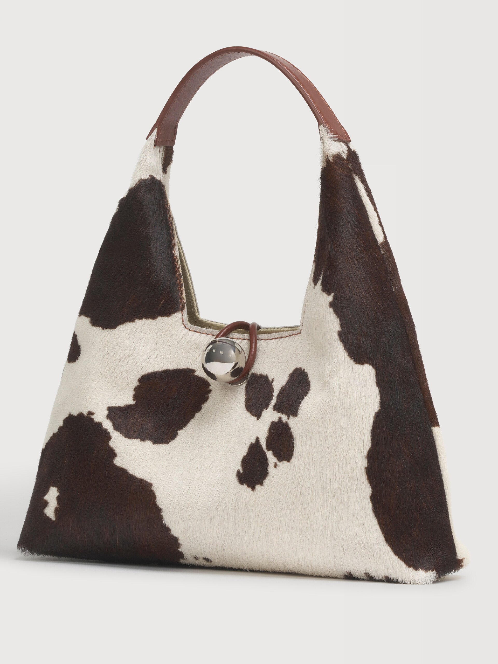 White and brown cow-print ponyhair Trapeze mini top handle bag - Handbags - Image 5