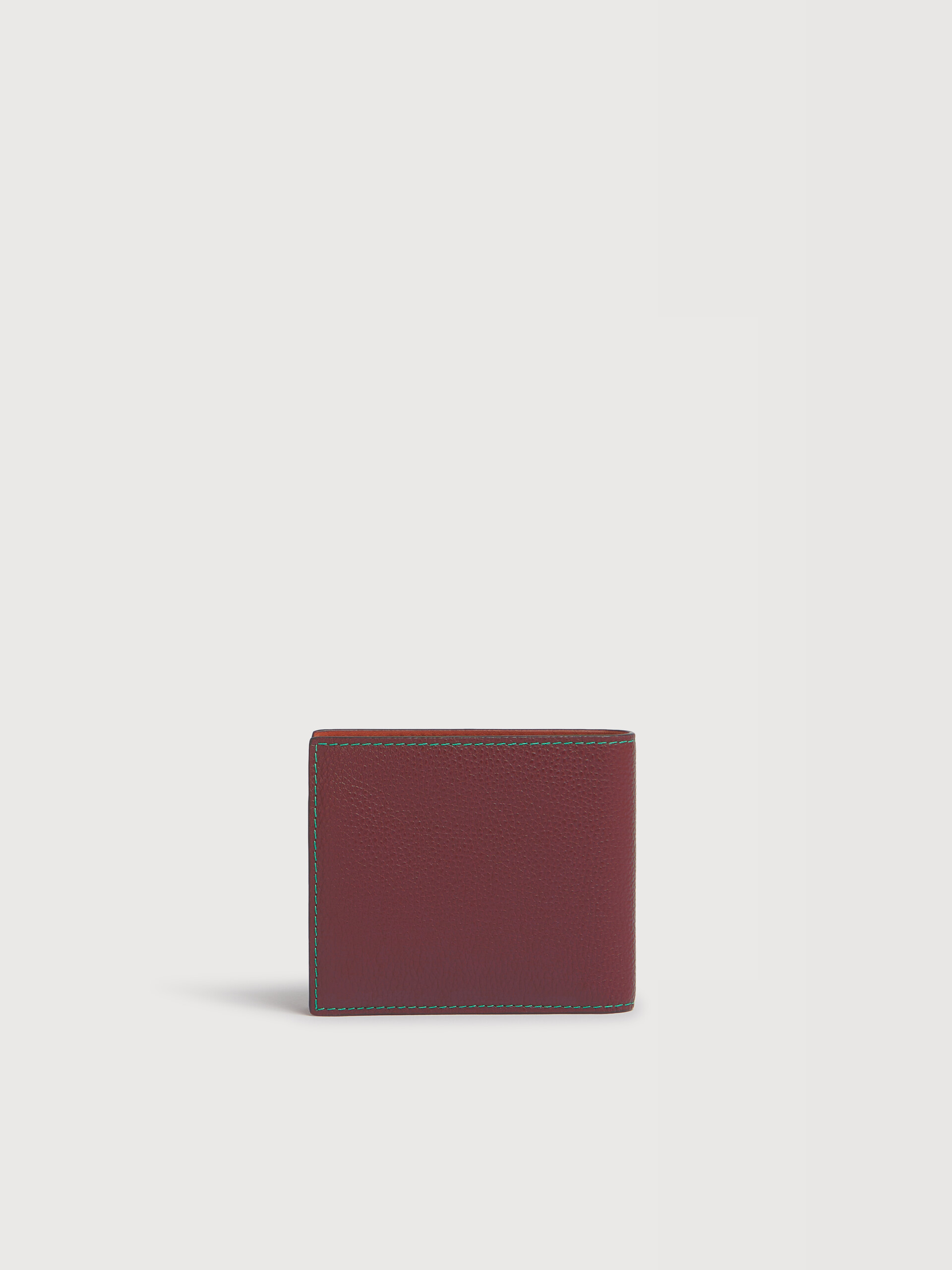 Blue leather bifold wallet with contrast stitching - Wallets - Image 2