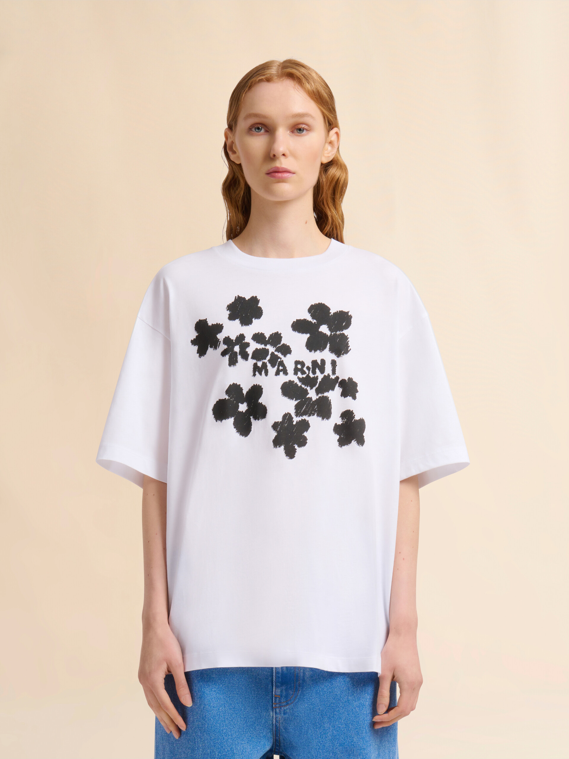White cotton T-shirt with Daisy Garden print - T-shirts - Image 2