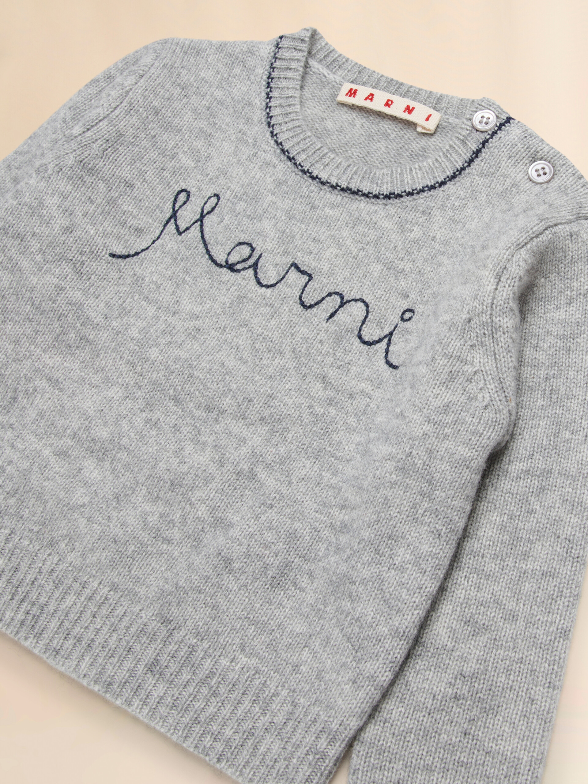 Deep blue wool-cashmere sweater with cursive logo - Knitwear - Image 3