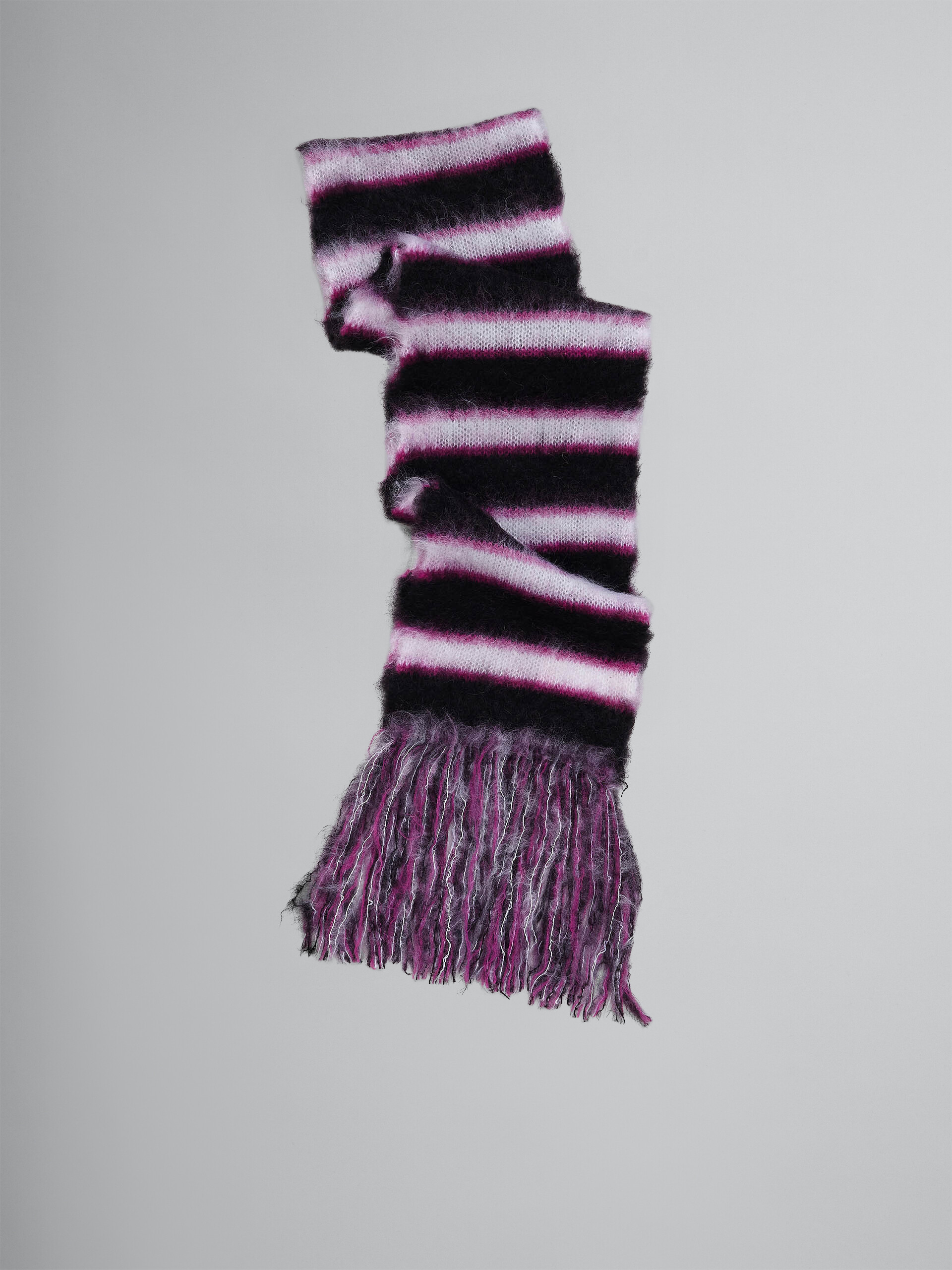 Black striped mohair and wool scarf - Scarves - Image 1