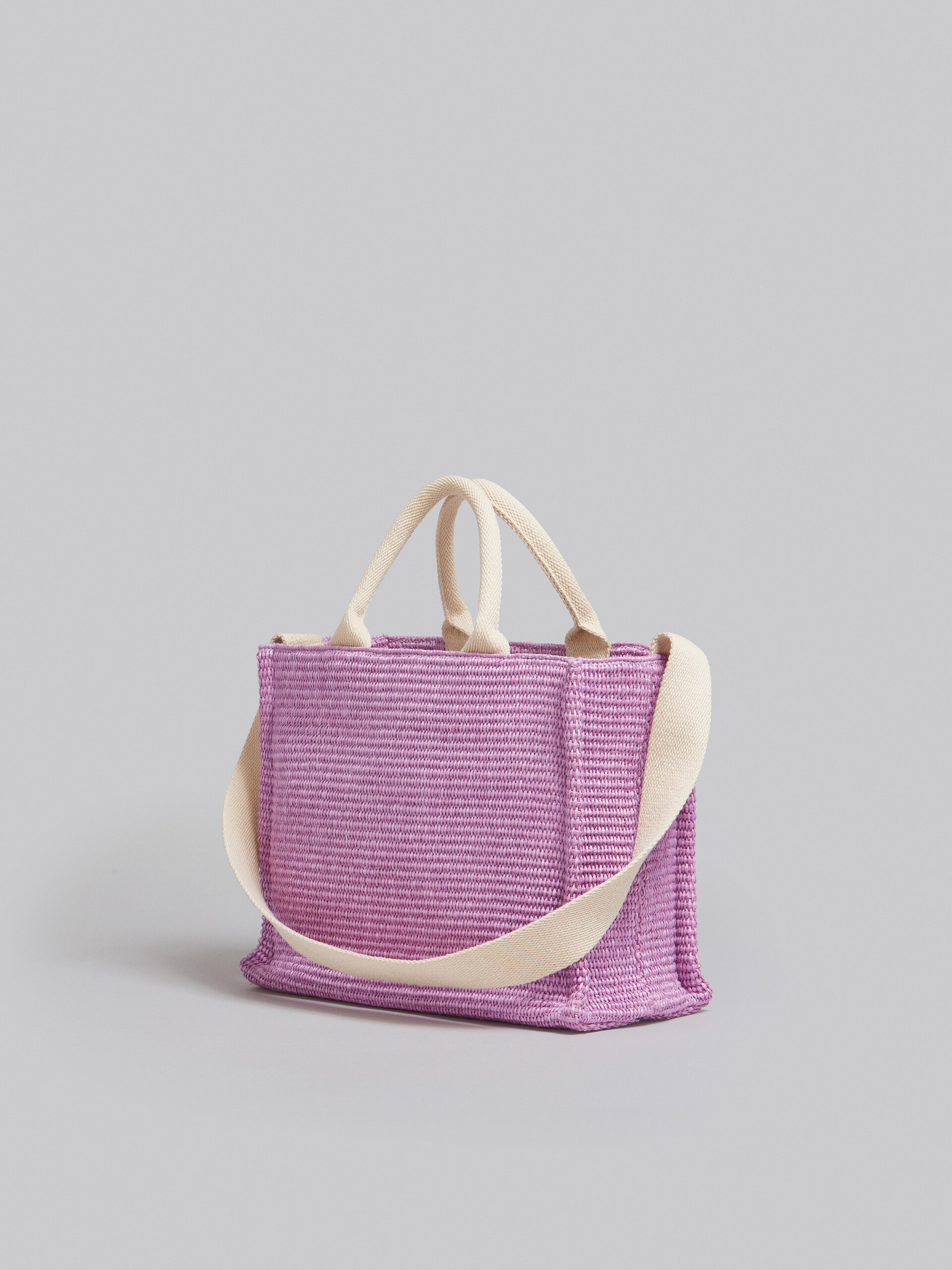 Small Tote in lilac raffia-effect fabric - Shopping Bags - Image 3