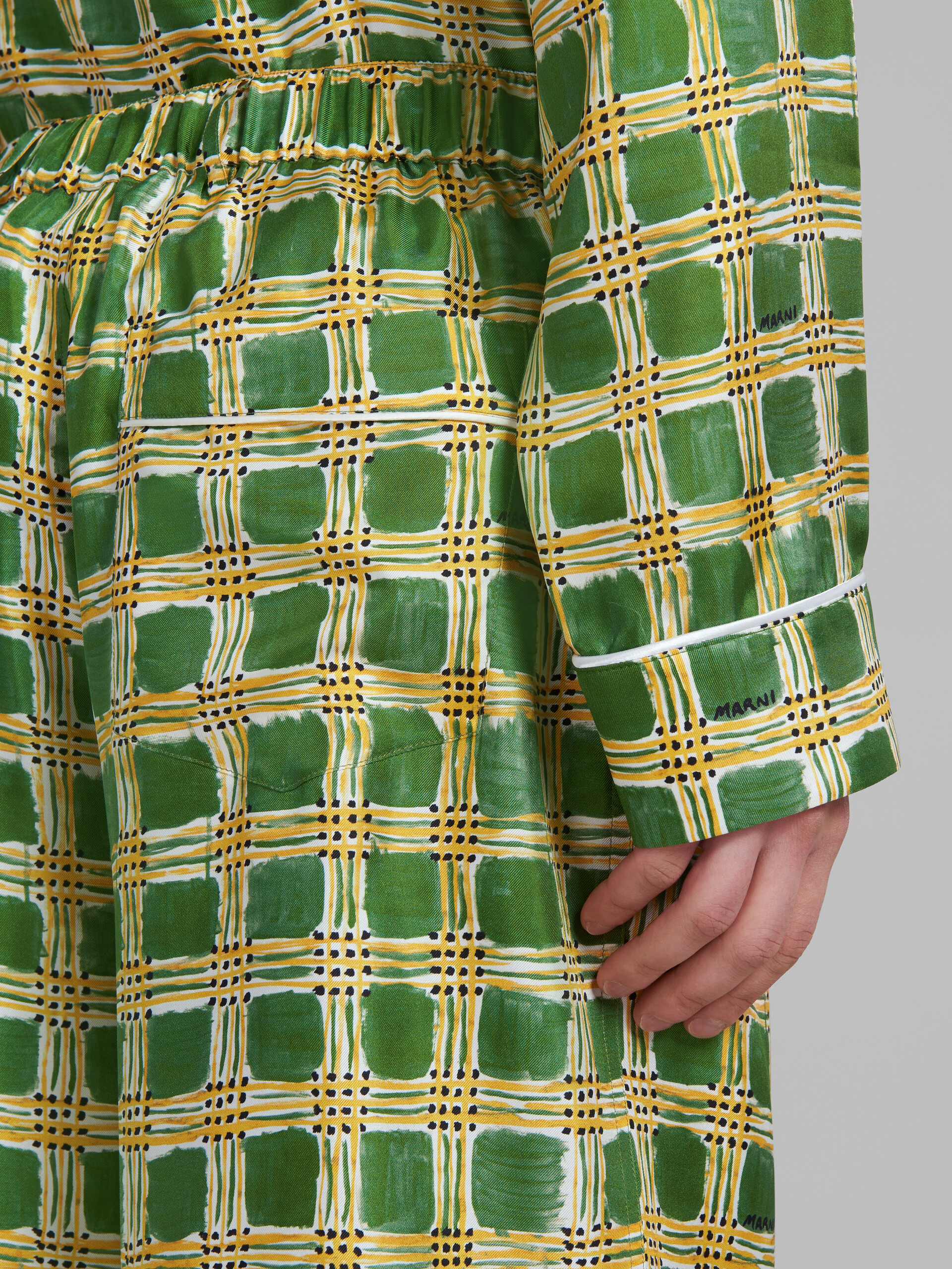 Green silk twill trousers with Check Fields print - Pants - Image 4