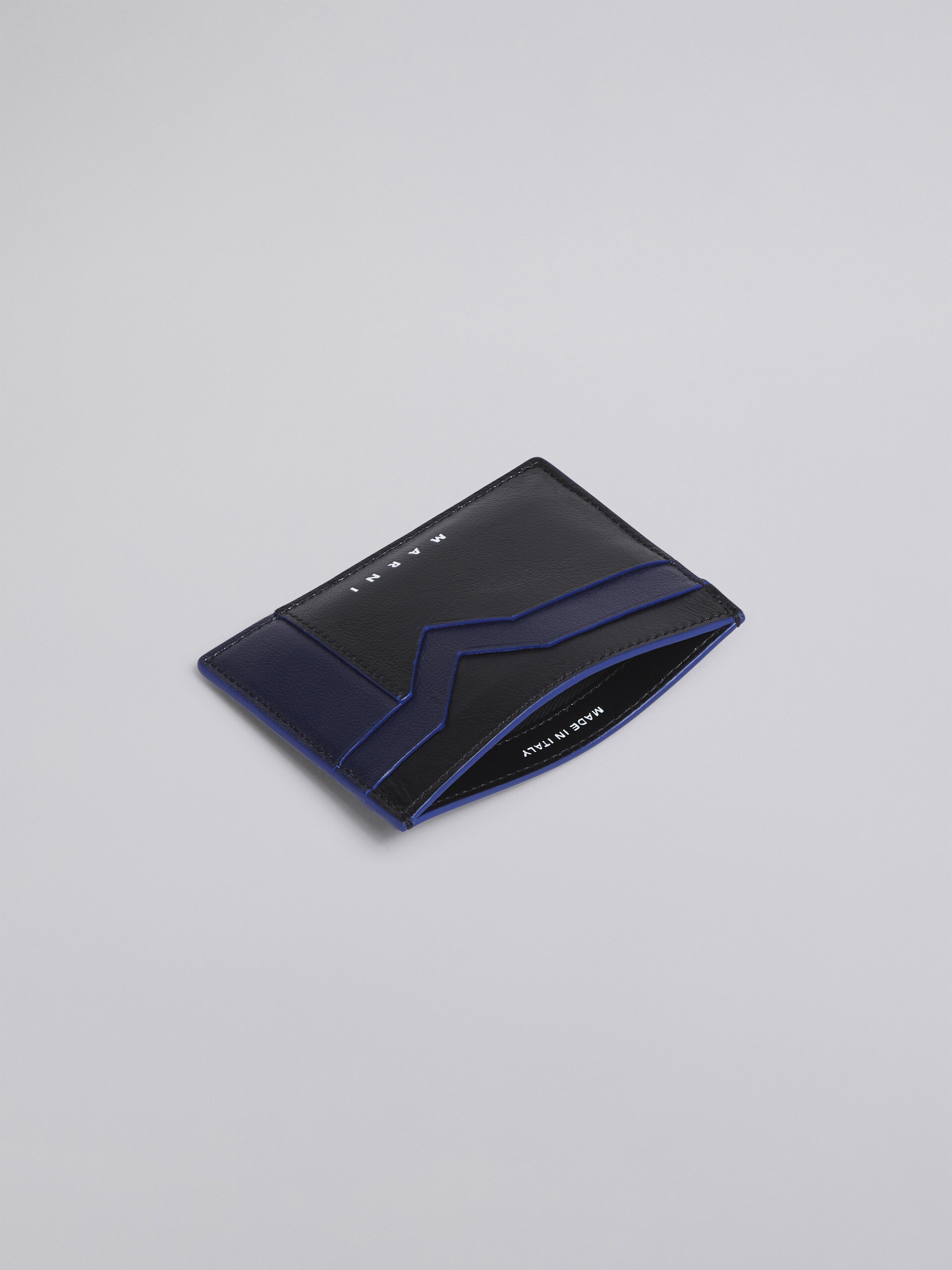 Bi-coloured blue and black calfskin card holder with M graphic pattern - Wallets - Image 2