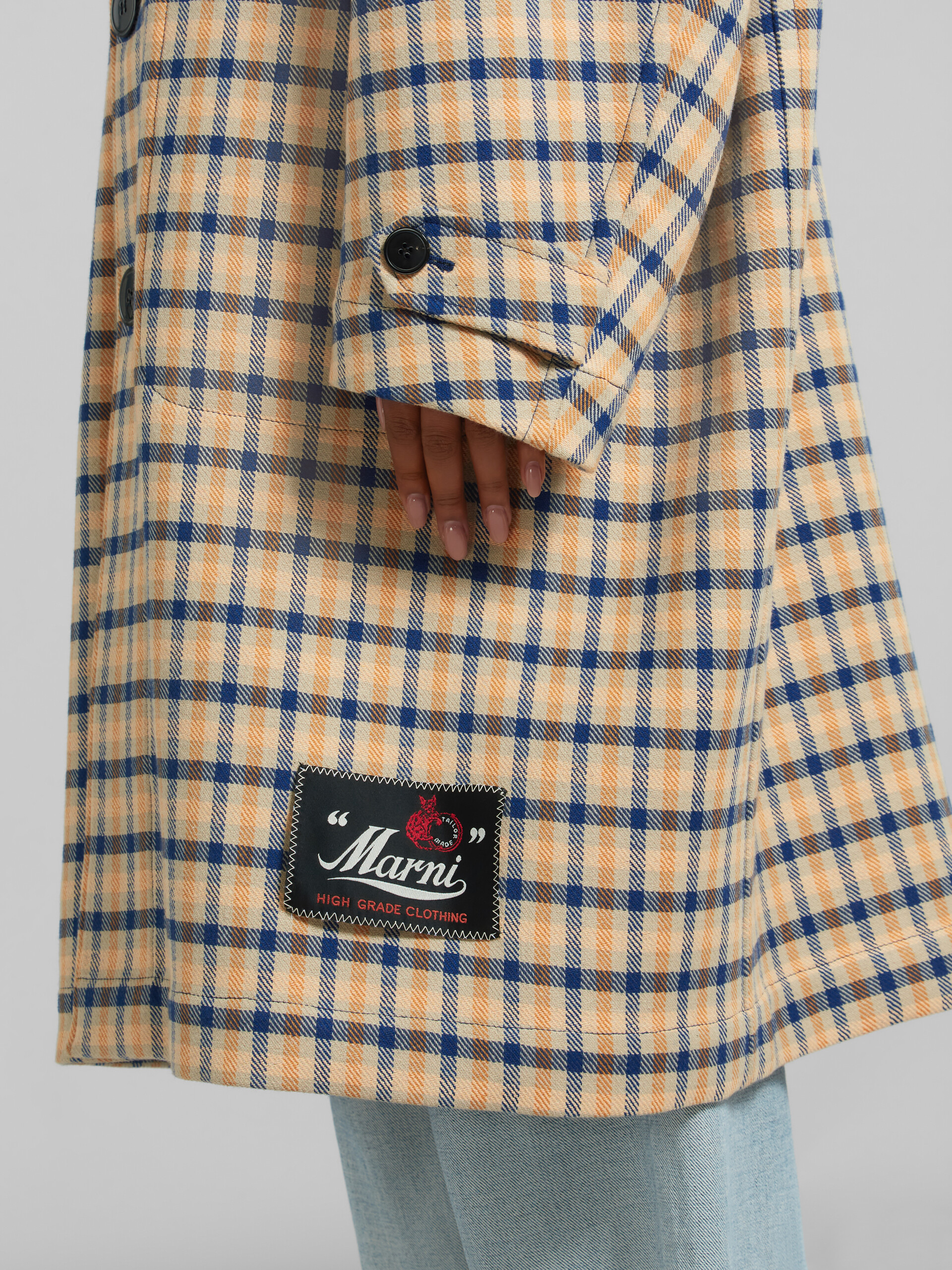 Blue and yellow checked wool reversible coat - Coat - Image 4