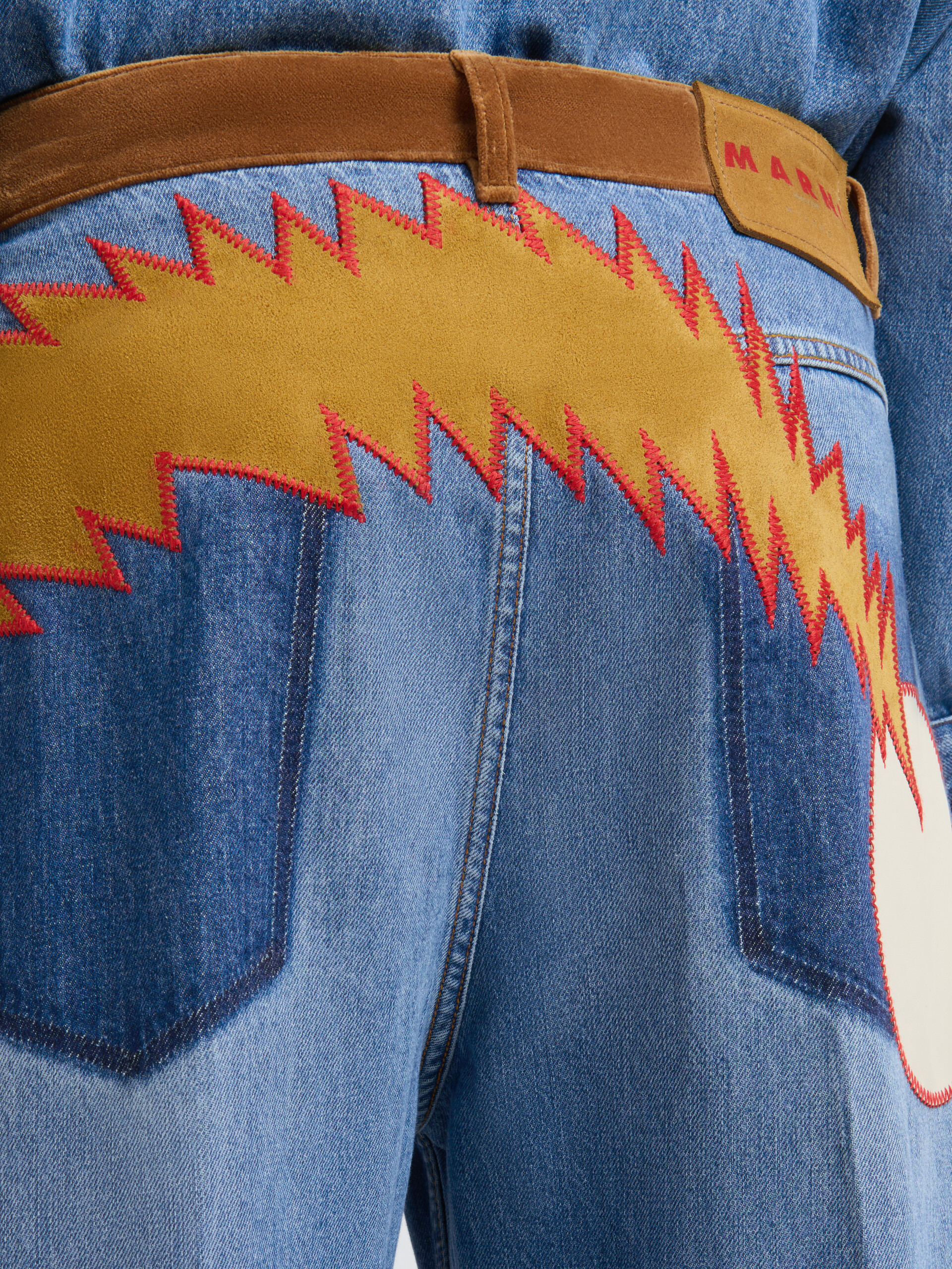 Blue denim trousers with velvet waistband - Pants - Image 4