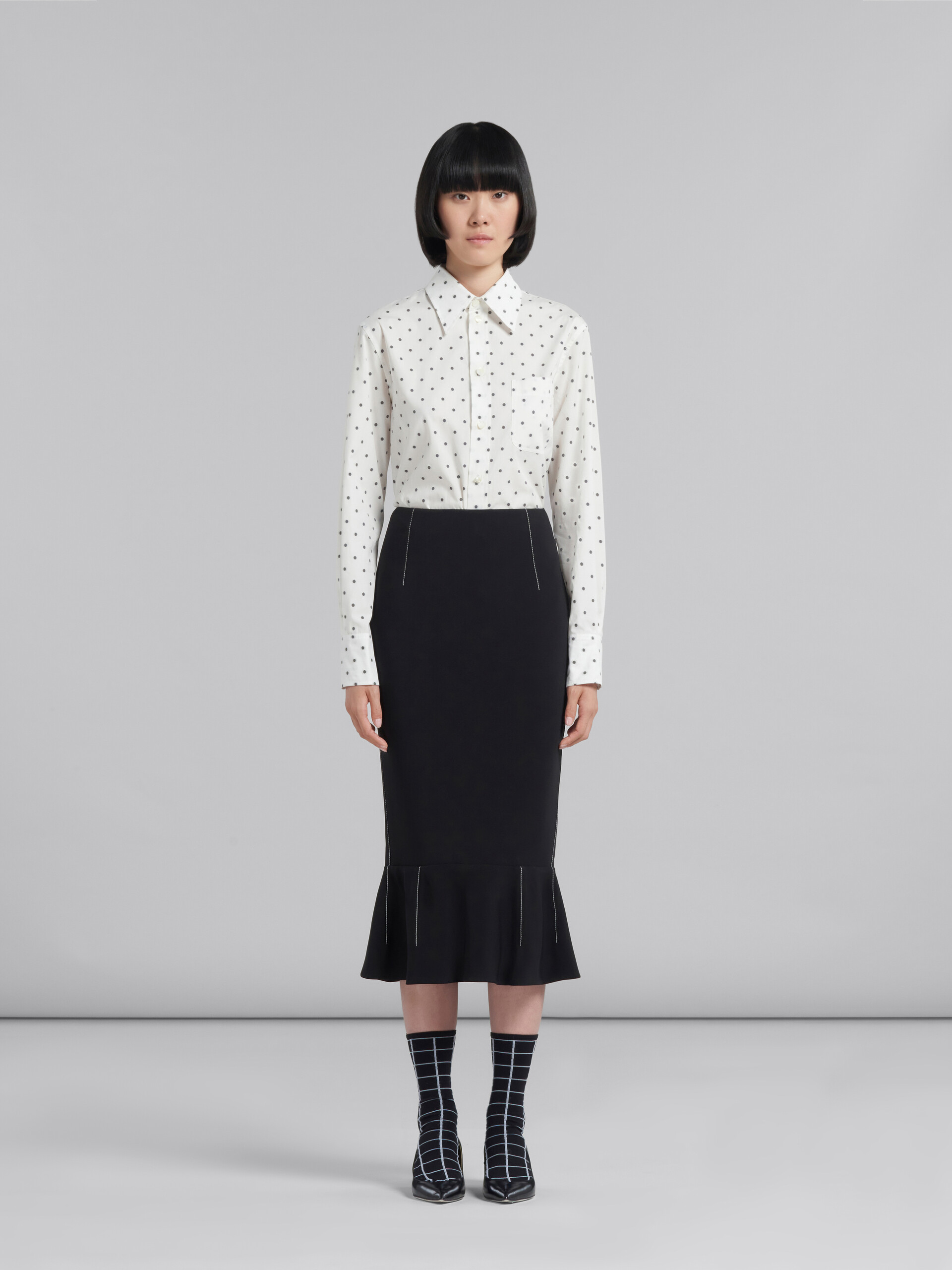 Black cady sheath skirt with flounce hem - Skirts - Image 2