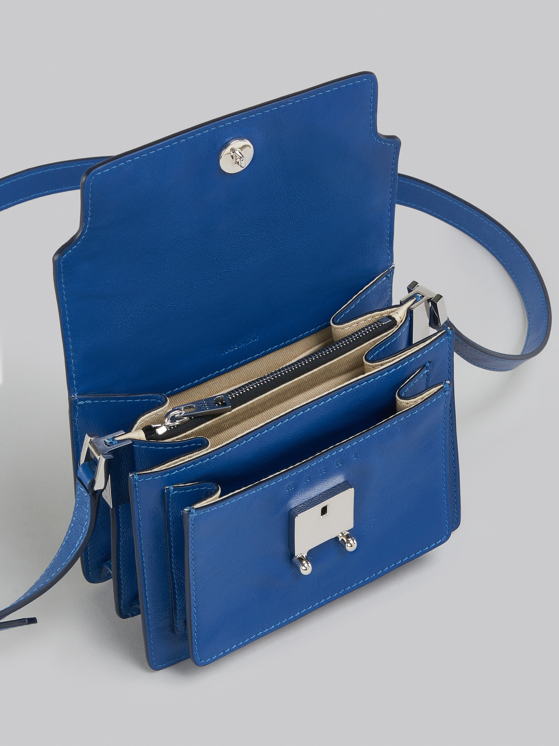 Trunk Soft Mini Bag in blue leather - Shoulder Bags - Image 4