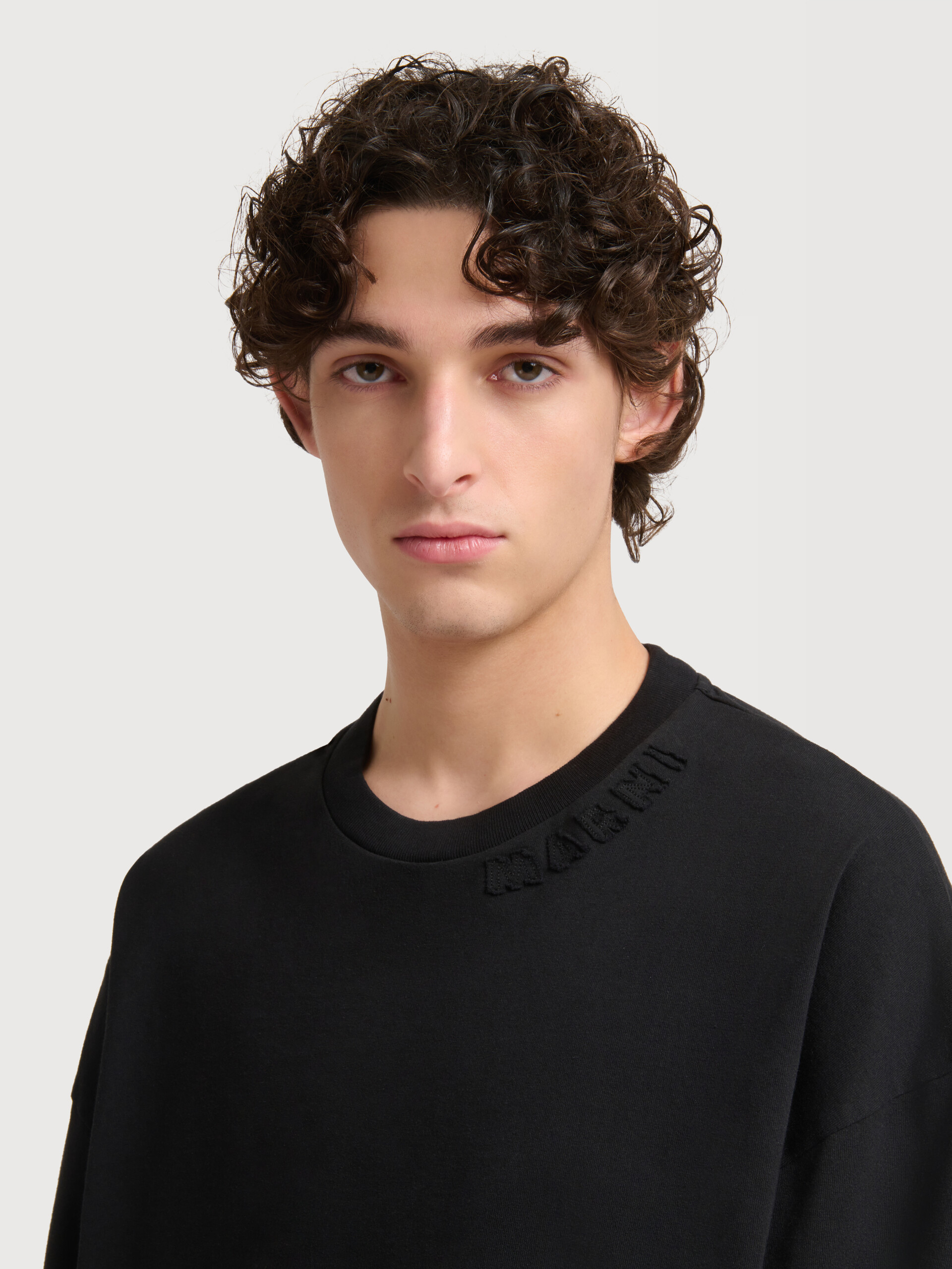Black cotton long-sleeved T-shirt with patch logo - Shirts - Image 5