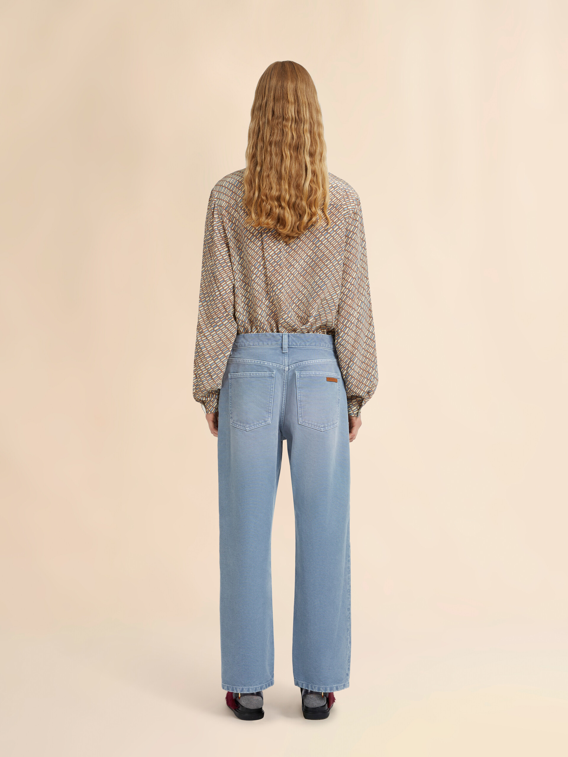 Light blue canvas boyfriend trousers - Pants - Image 3