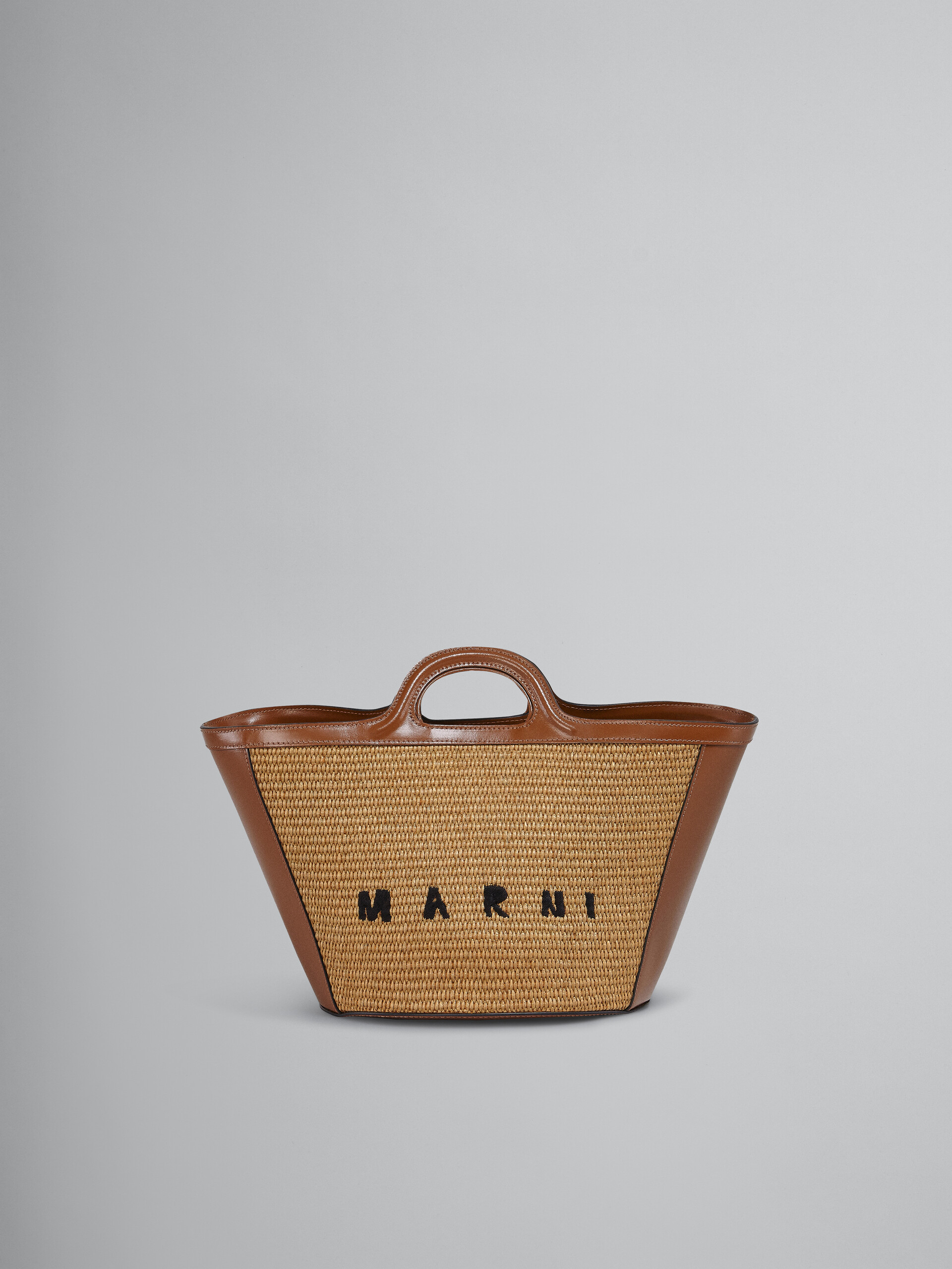 Tropicalia Small Bag in brown leather and raffia - Handbags - Image 1