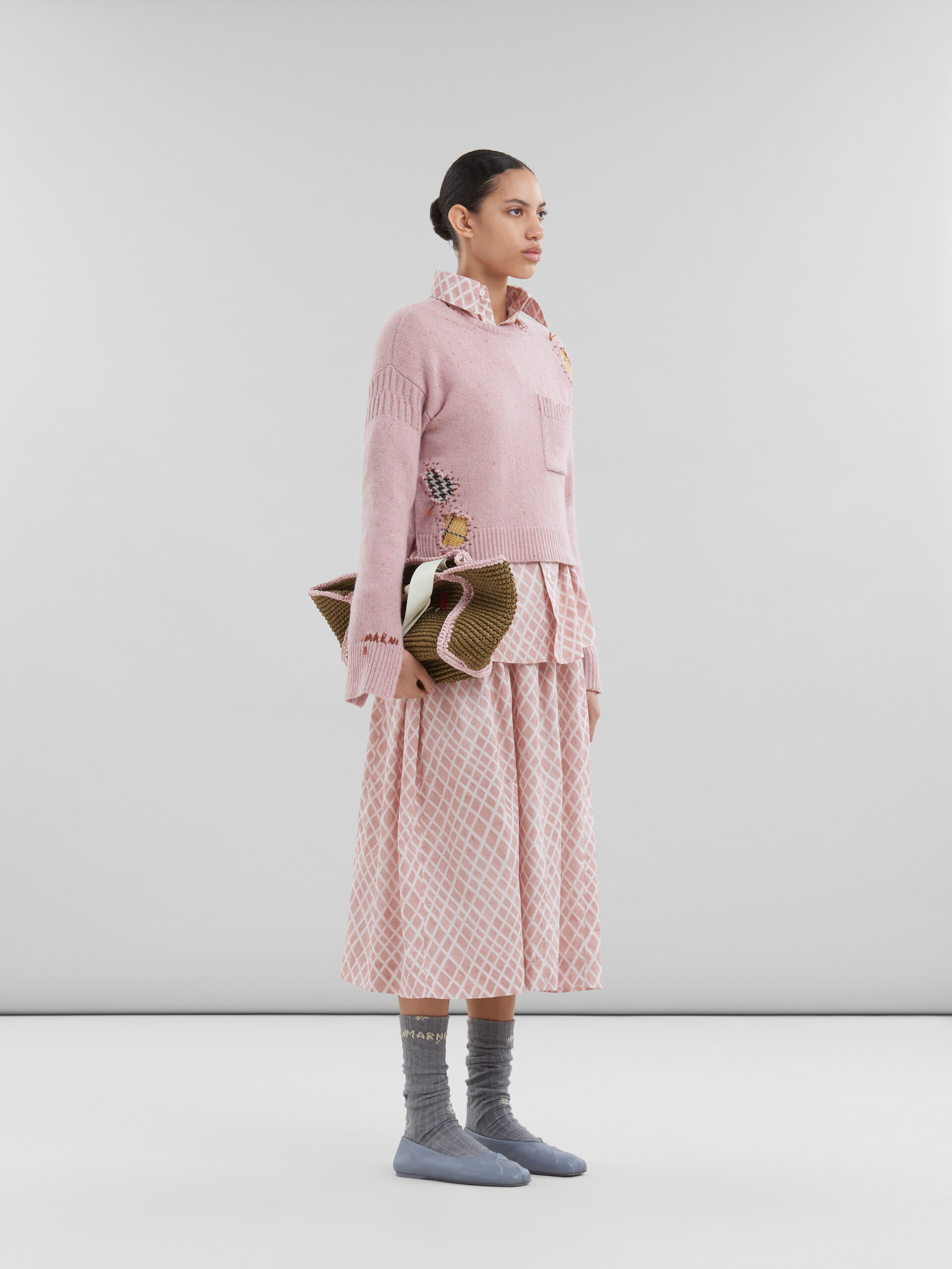 Pink Shetland wool jumper with Marni mending patches | Marni