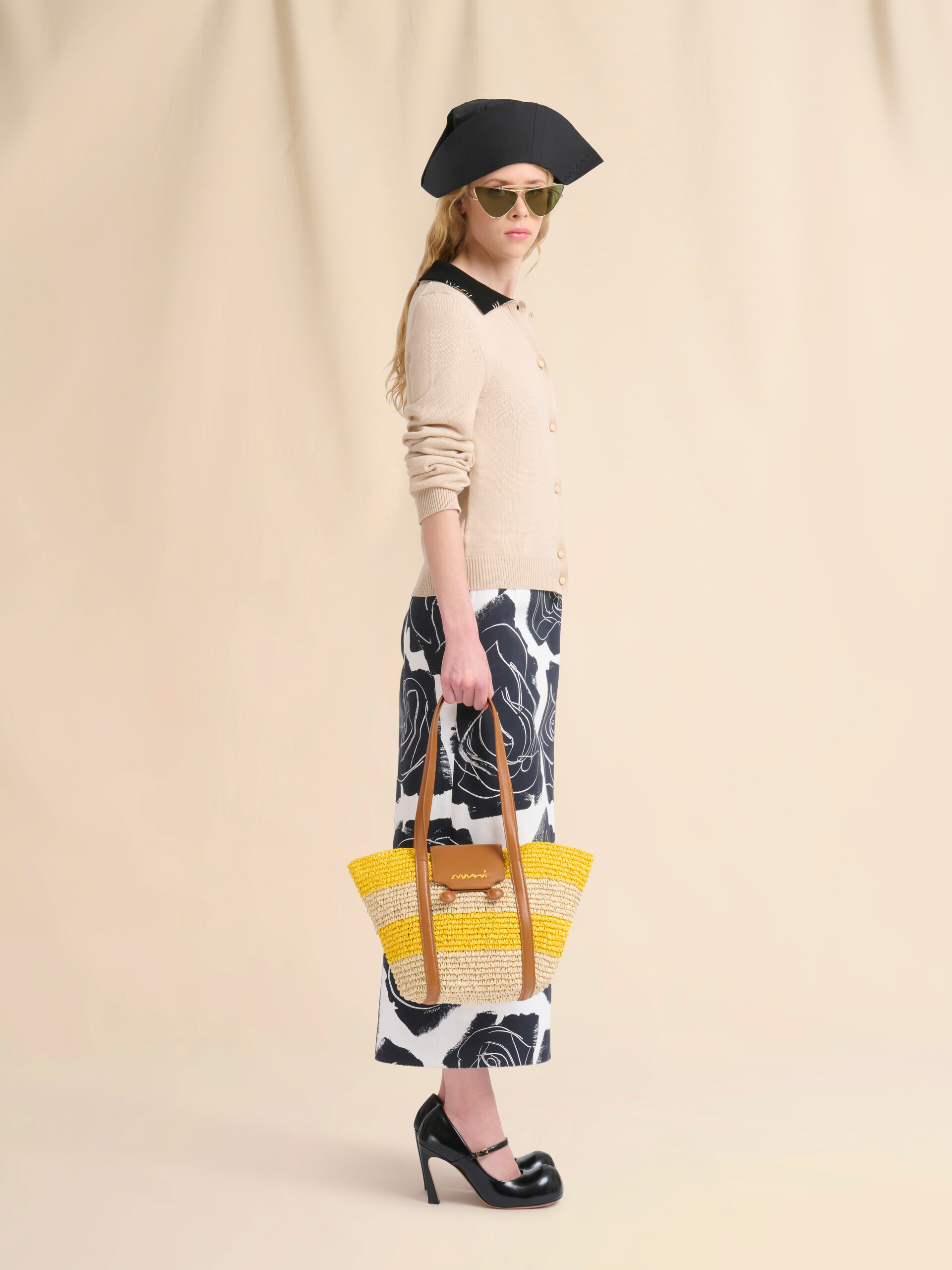 Small yellow stripe raffia-effect Trunkaroo beach bag - Shopping Bags - Image 2