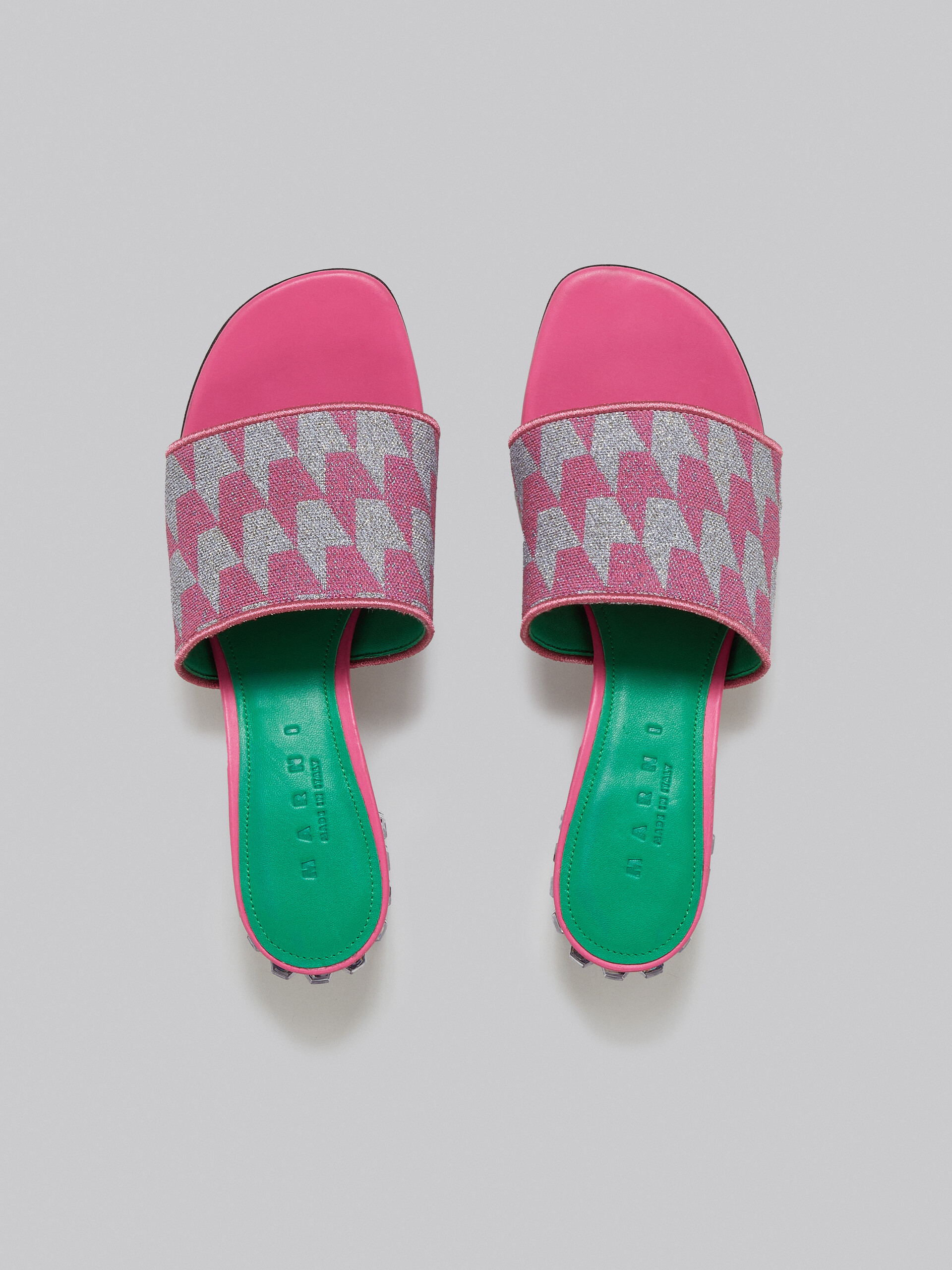 Lurex pink and silver sabot with houndstooth motif - Sandals - Image 4