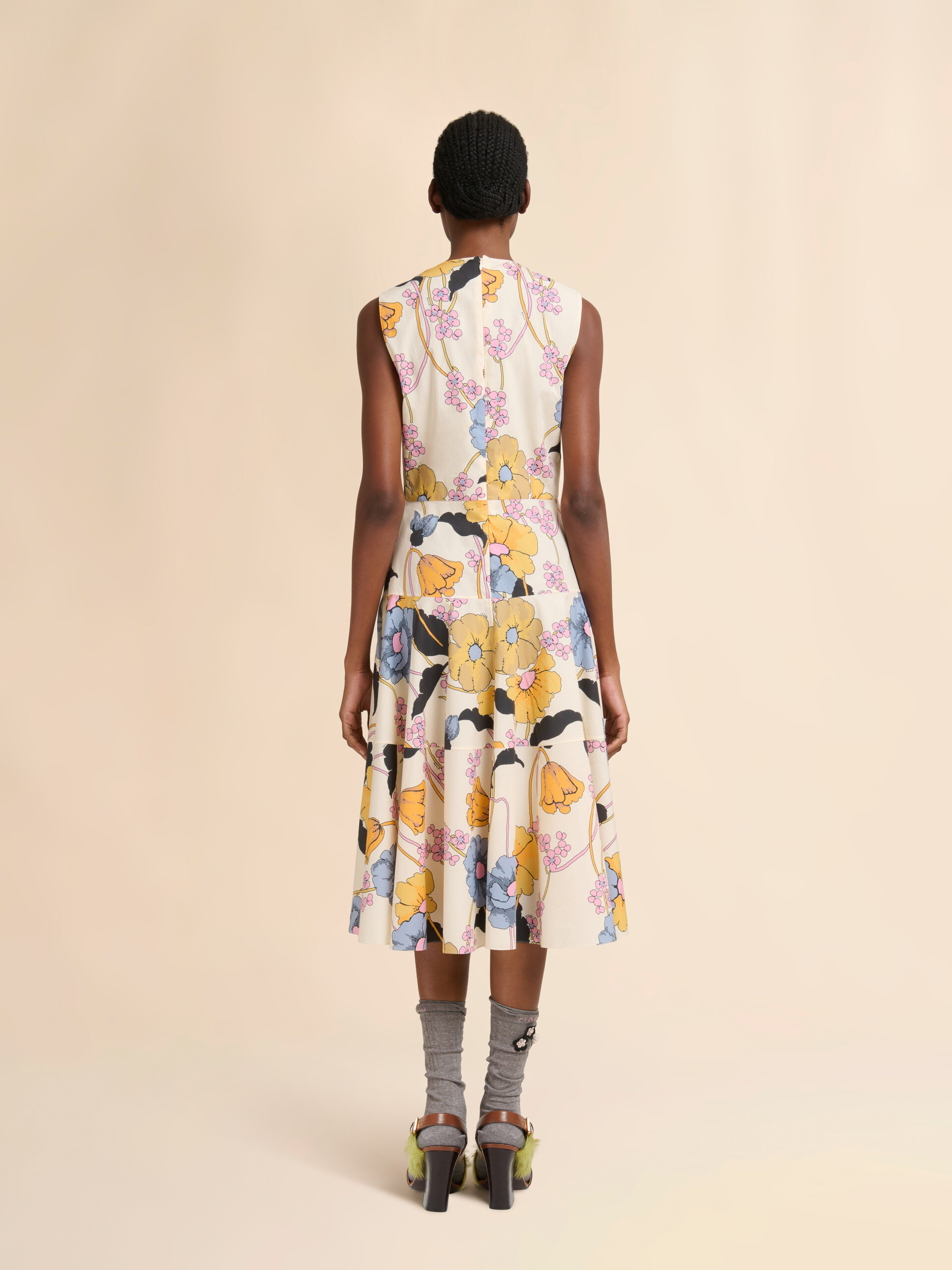 Cream poplin midi dress with Melodia print - Dresses - Image 3