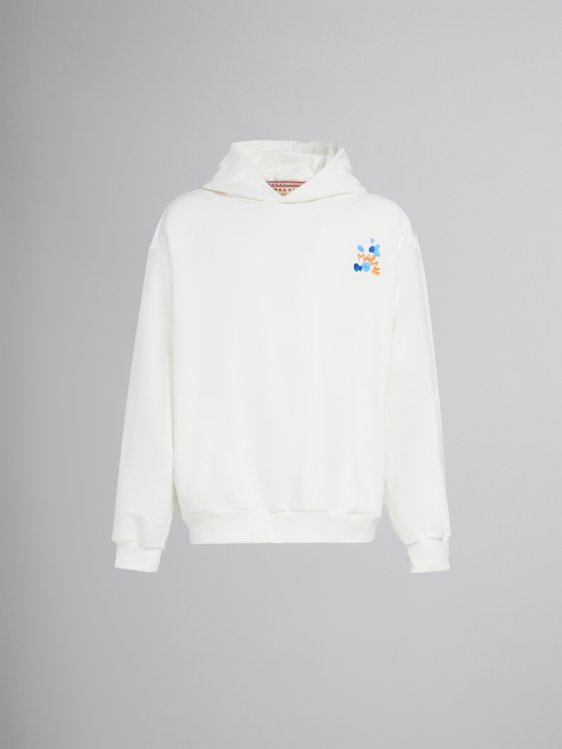 White bio cotton hoodie with Marni Dripping print - Sweaters - Image 1