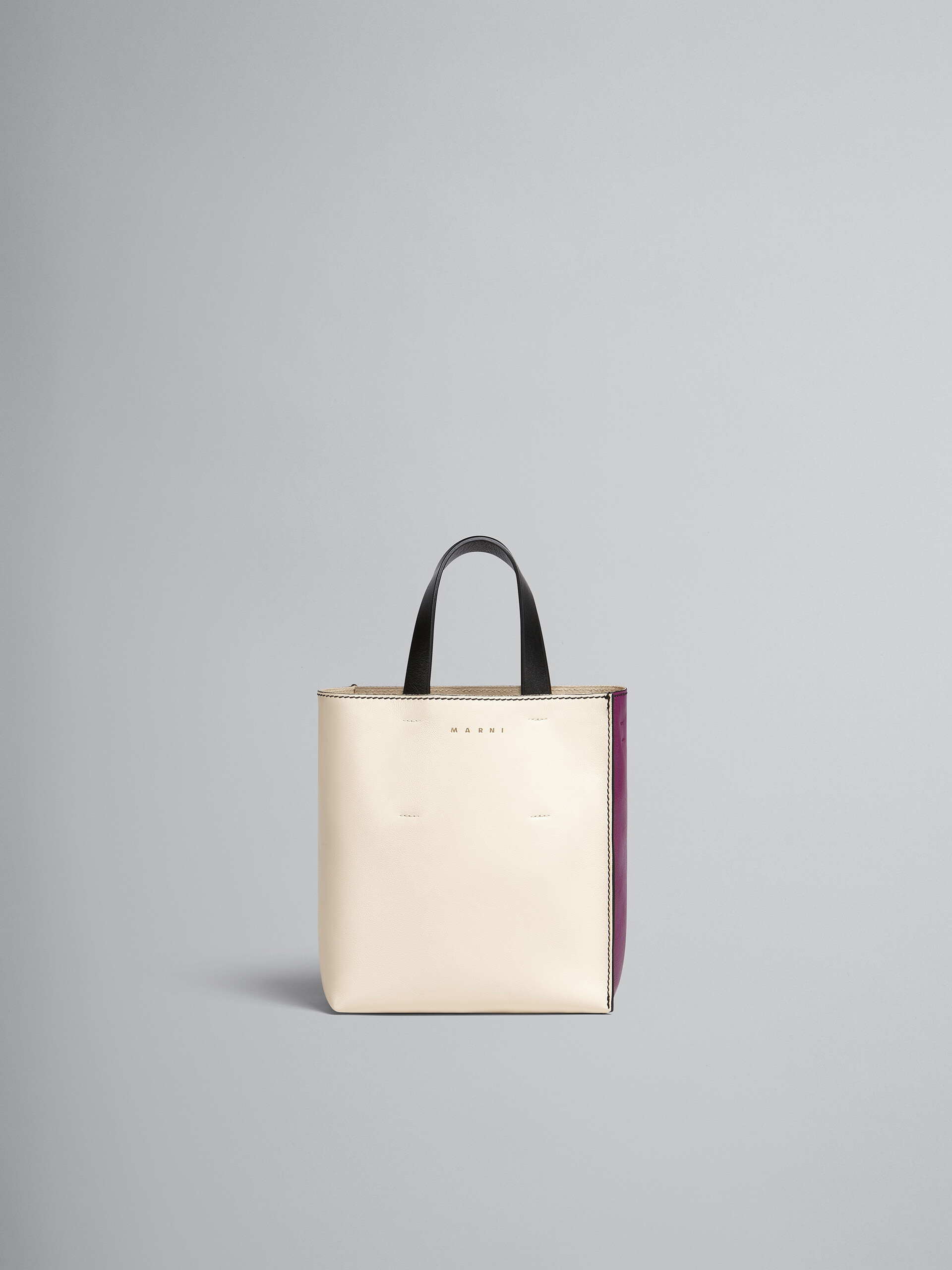 Mini-Tasche MUSEO SOFT aus Leder in Weiß und Violett - Shopper - Image 1