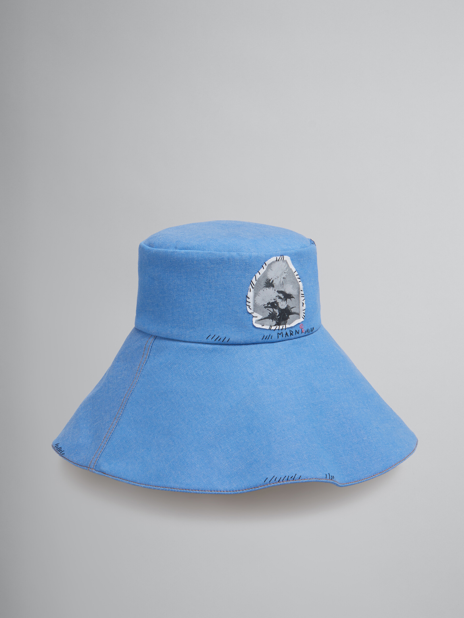 Blue denim bucket hat with Marni mending - Hats - Image 1