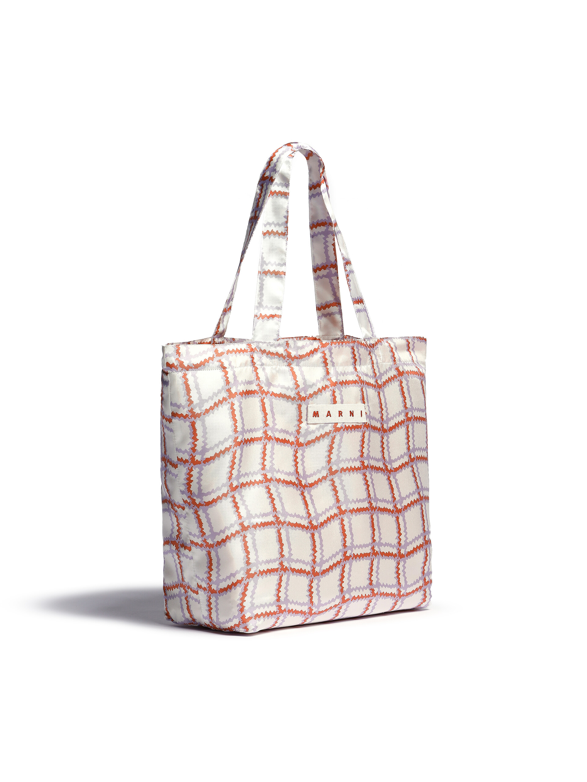 White silk tote bag with archival check print - Bags - Image 2