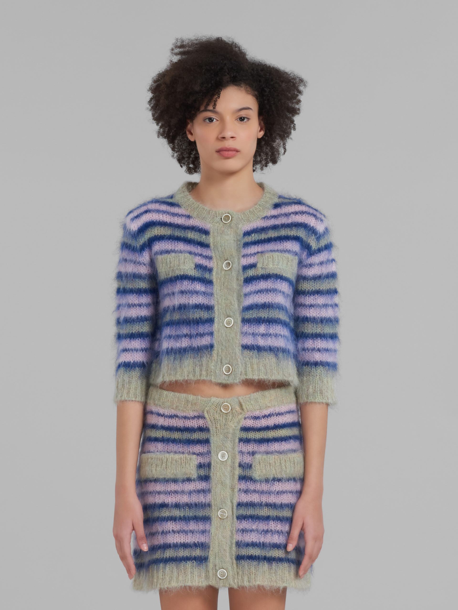 Cropped mohair cardigan with lilac stripes - Pullovers - Image 2