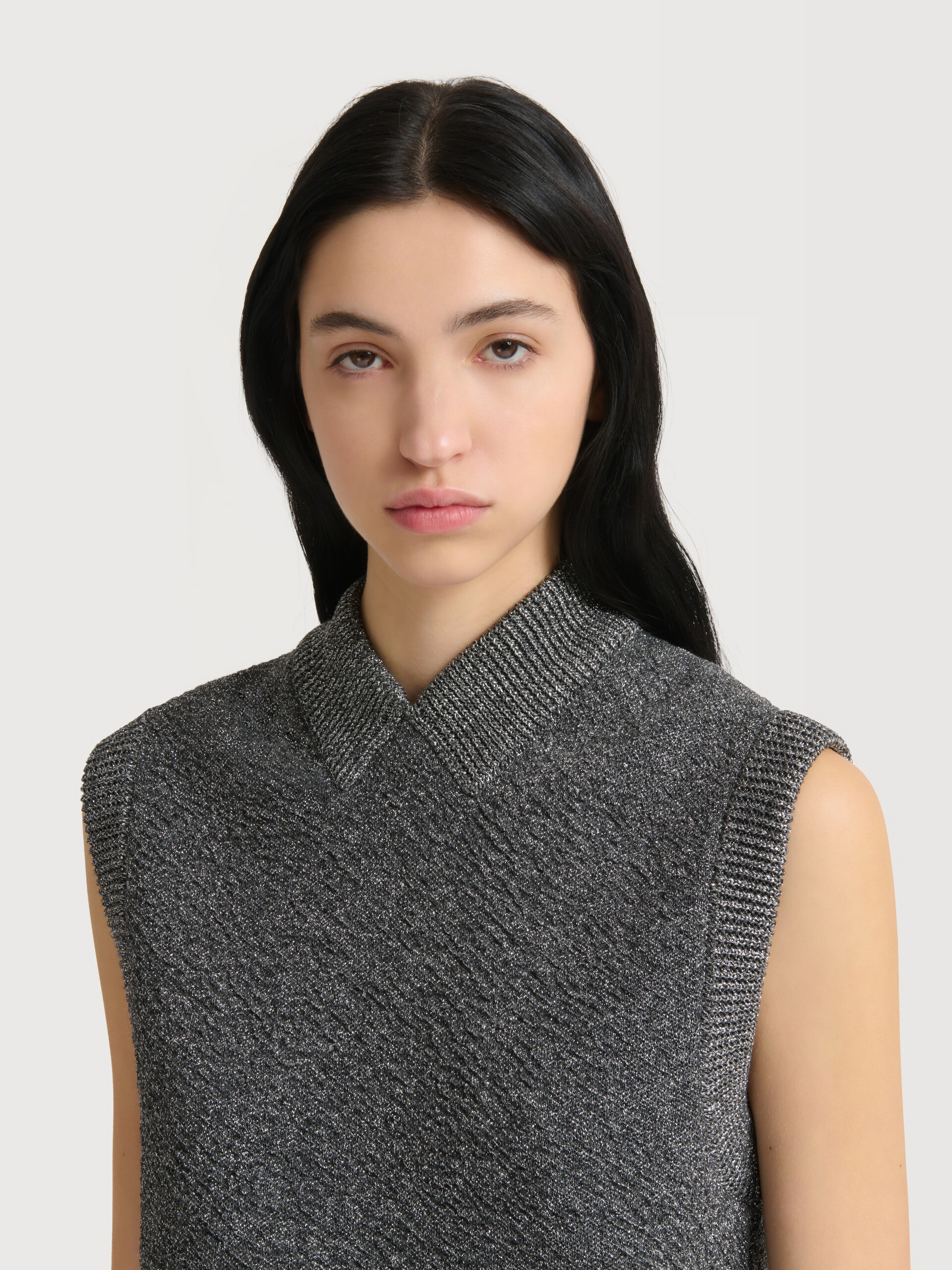 Grey wool vest with lurex detailing - Pullovers - Image 5
