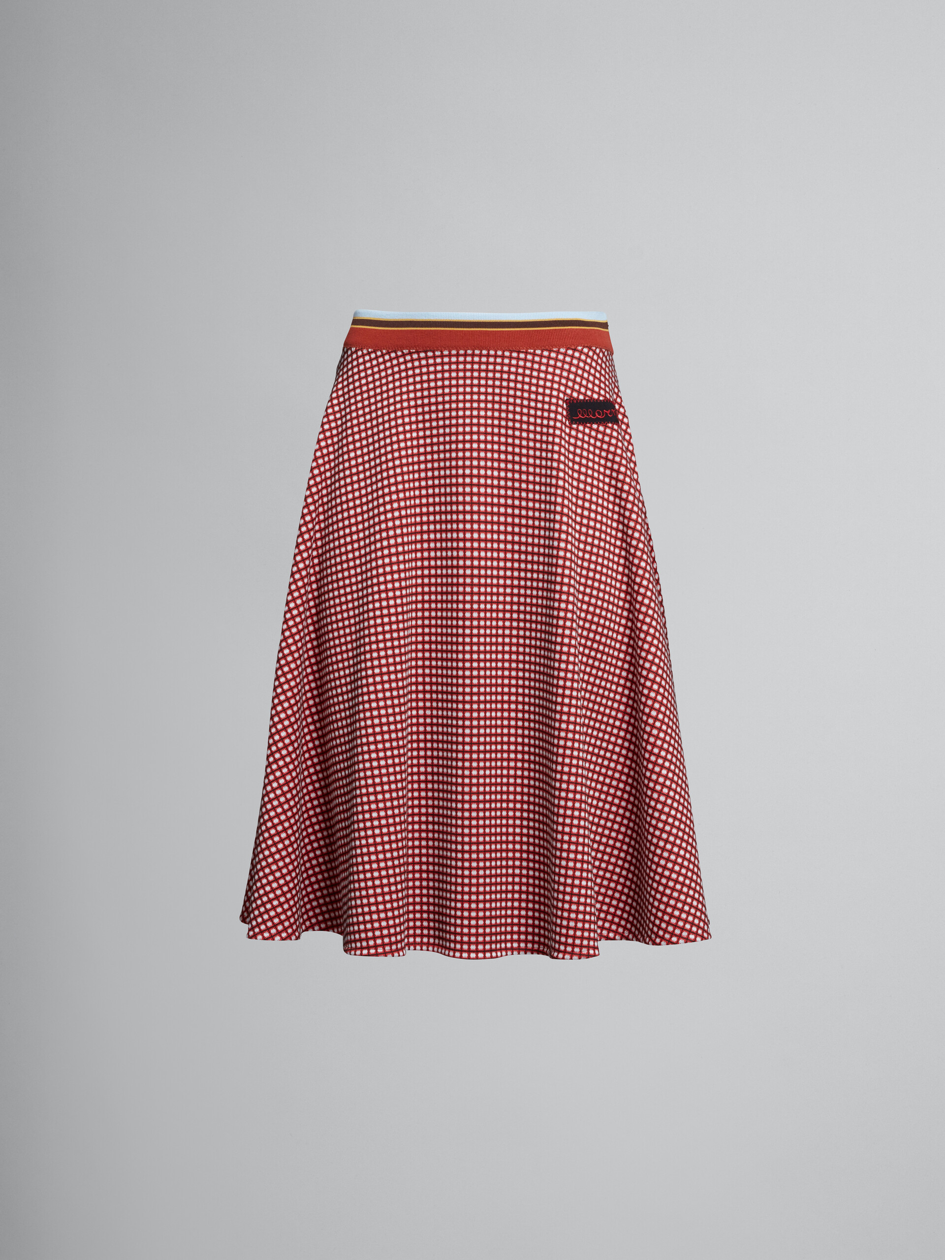 Orange jacquard jersey skirt with micro checks - Skirts - Image 1