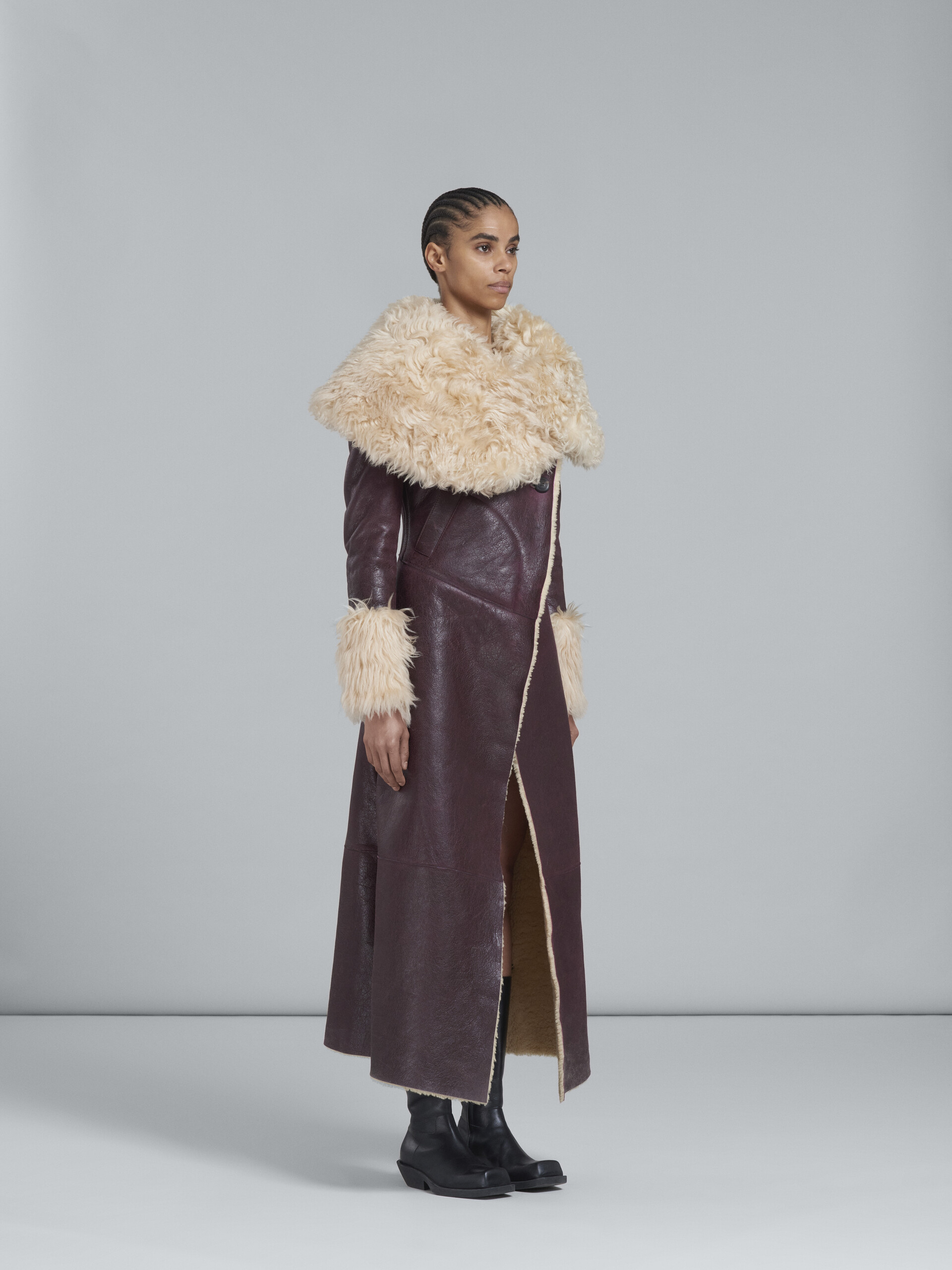 Burgundy shearling coat - Coat - Image 6
