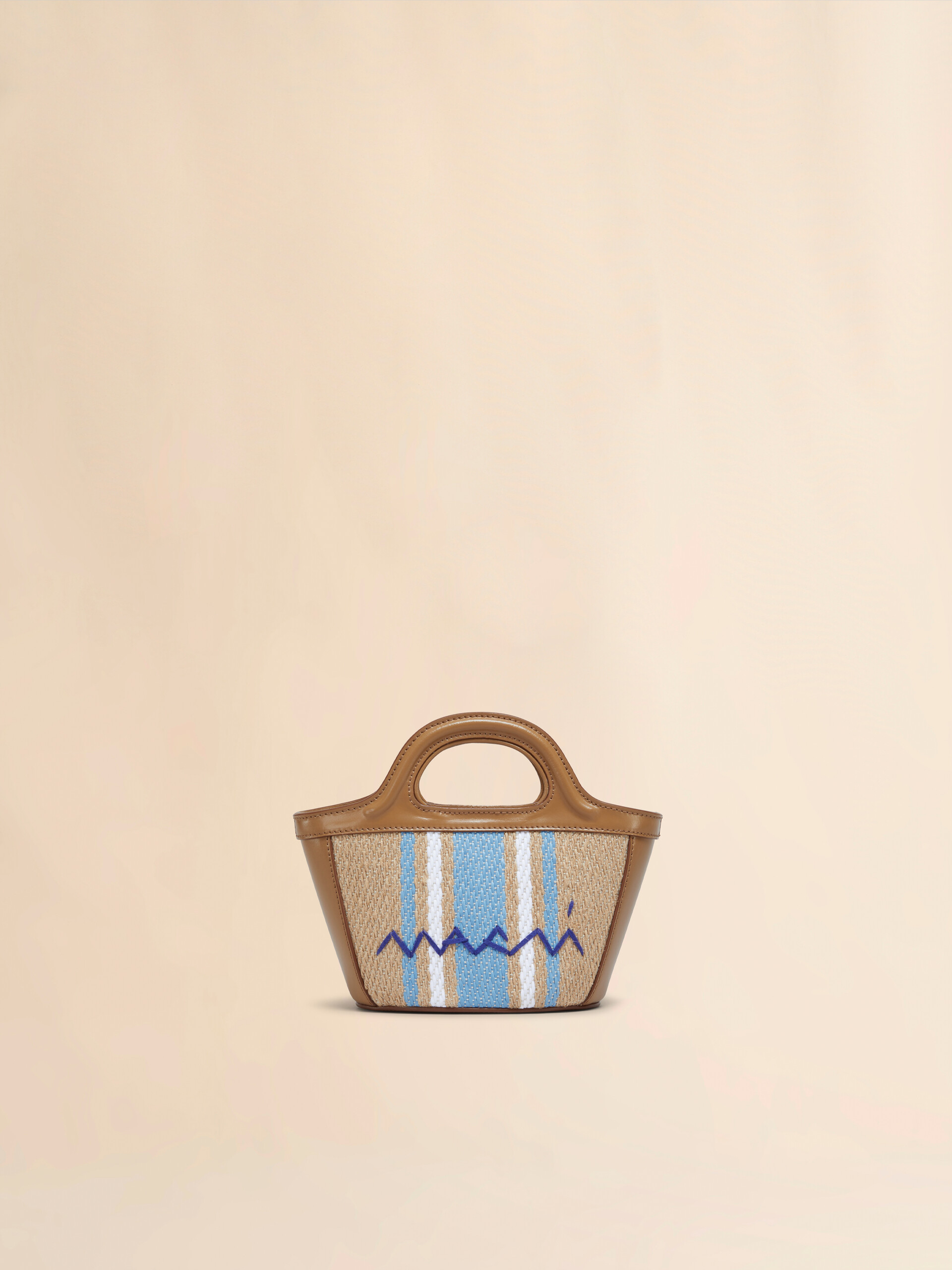 Tropicalia Micro Bag in brown leather and raffia-effect fabric - Handbags - Image 4