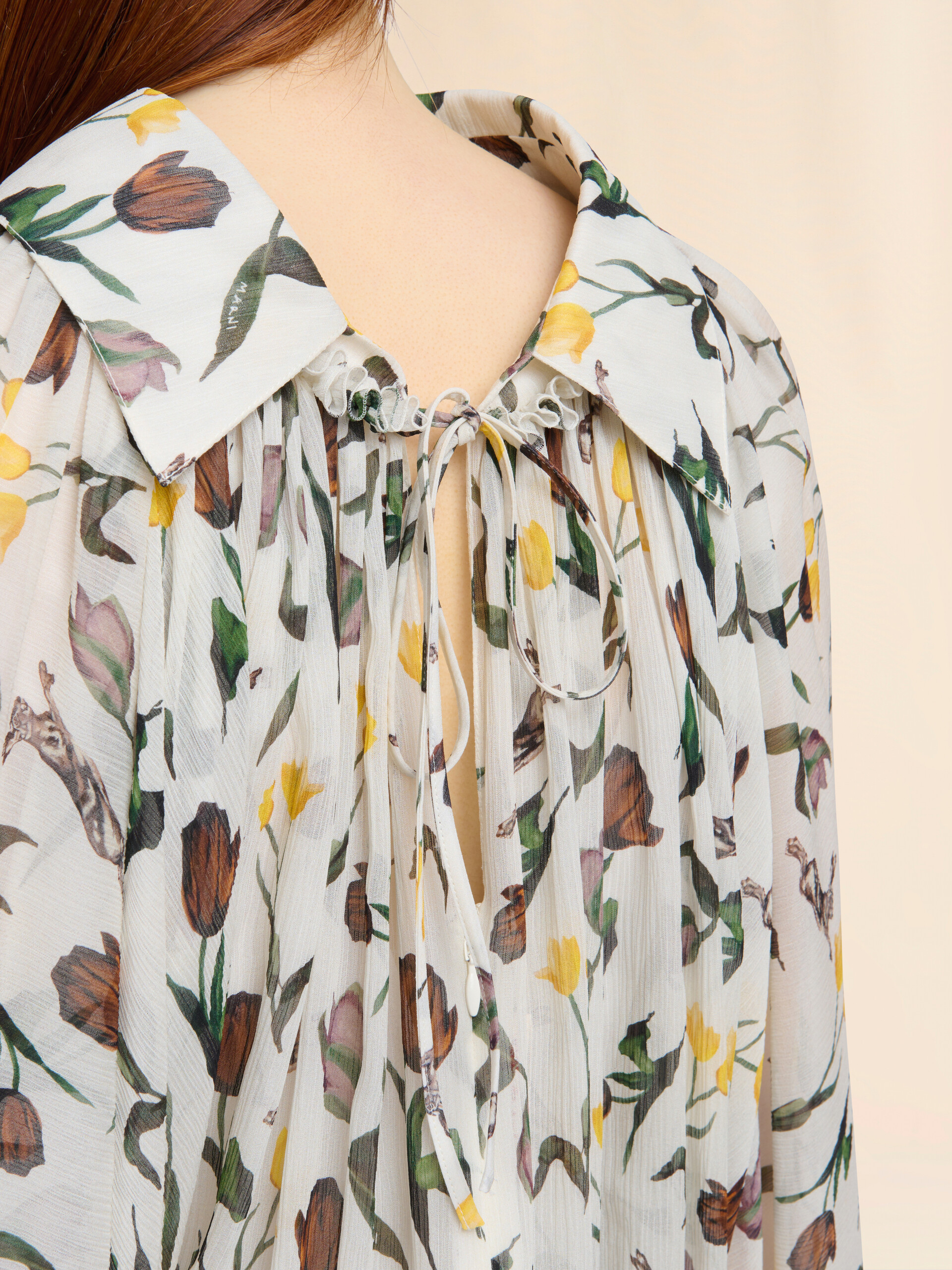 Cream chiffon dress with Tulips and Hares print - Dresses - Image 5