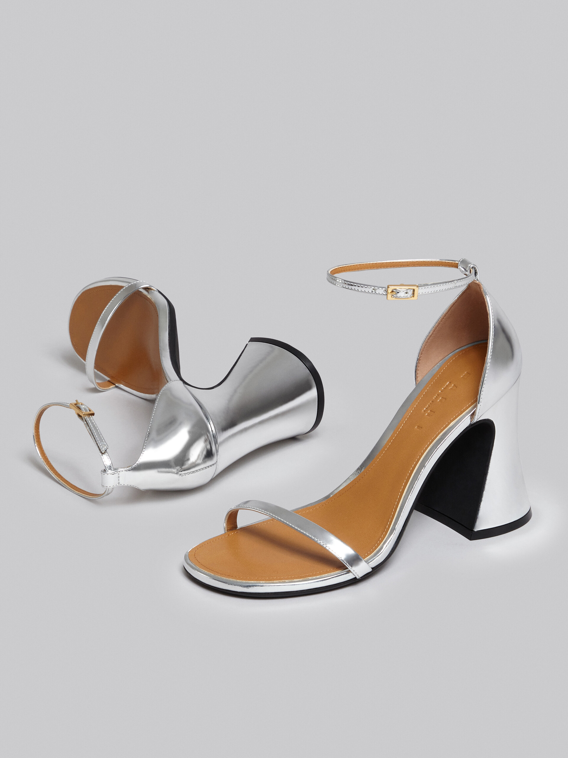 Silver mirrored leather sandal - Sandals - Image 5