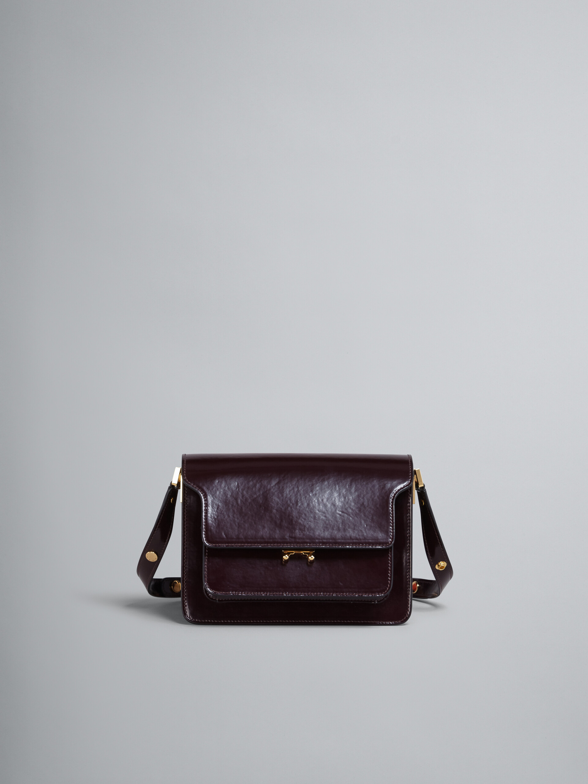 TRUNK medium bag in dark red shiny leather - Shoulder Bags - Image 1