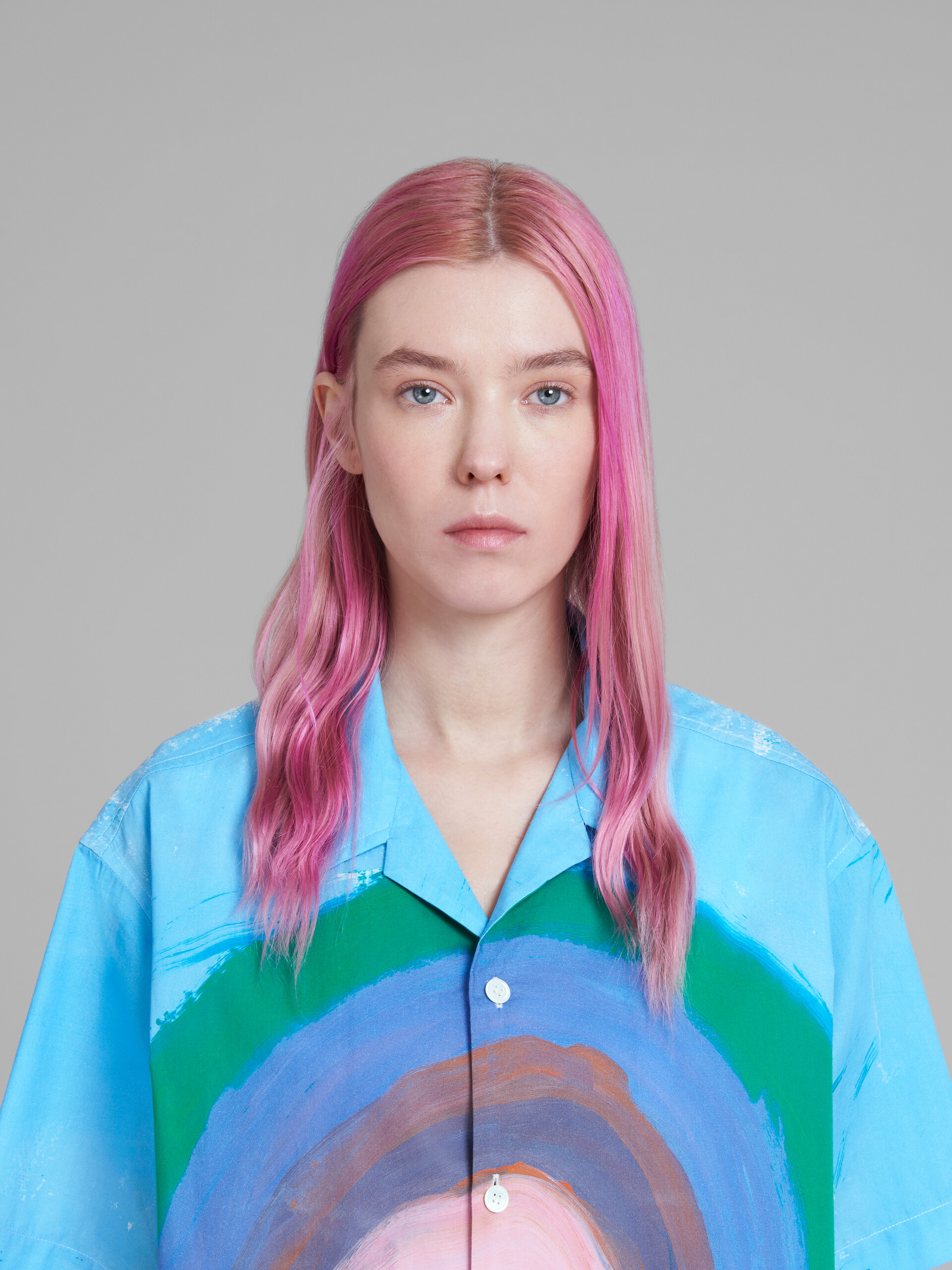 Chemise de bowling en popeline bleu clair avec imprimé Rainbow - Chemises - Image 4