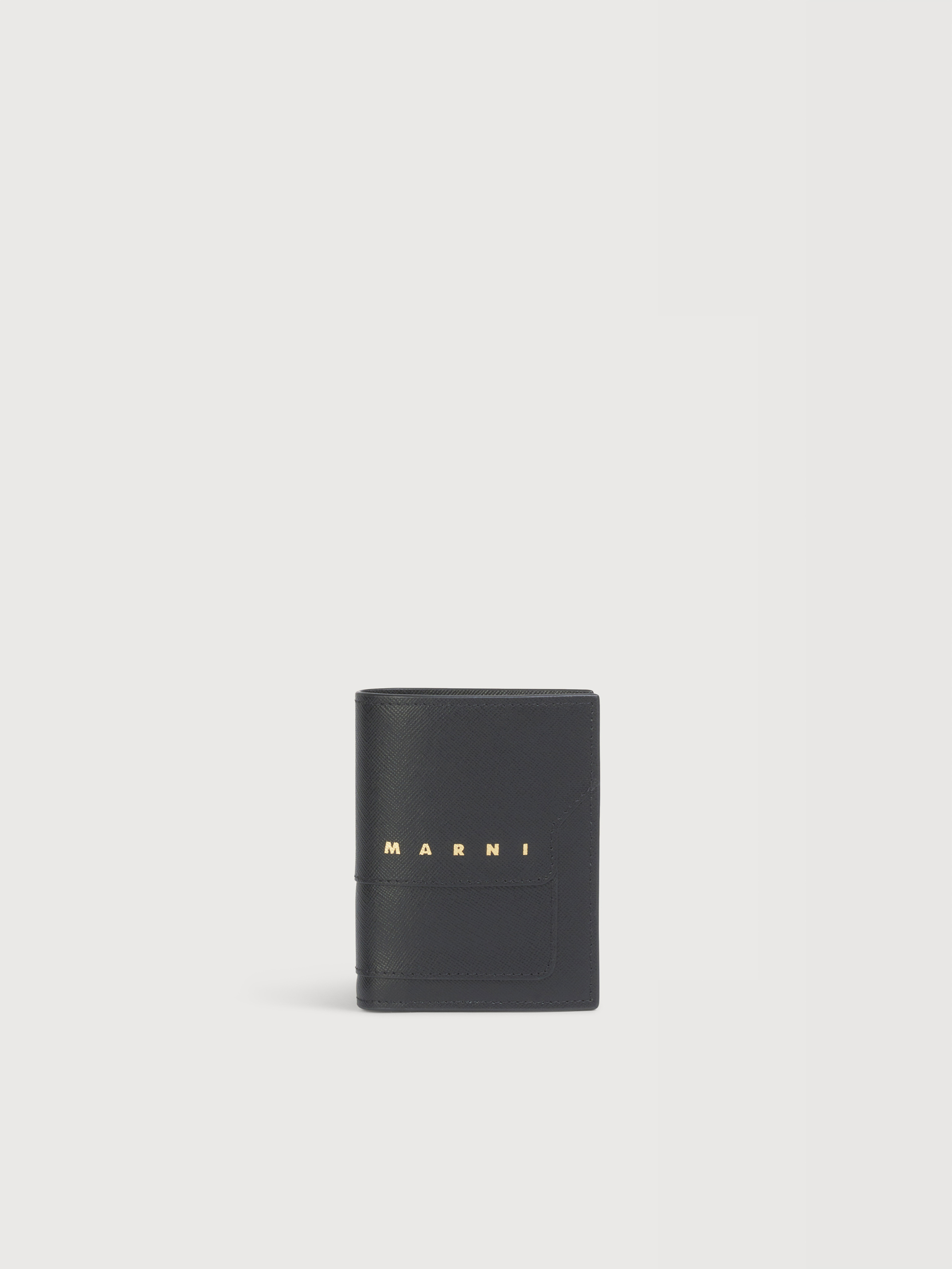 ブラック サフィアーノレザー二つ折りウォレット | Marni