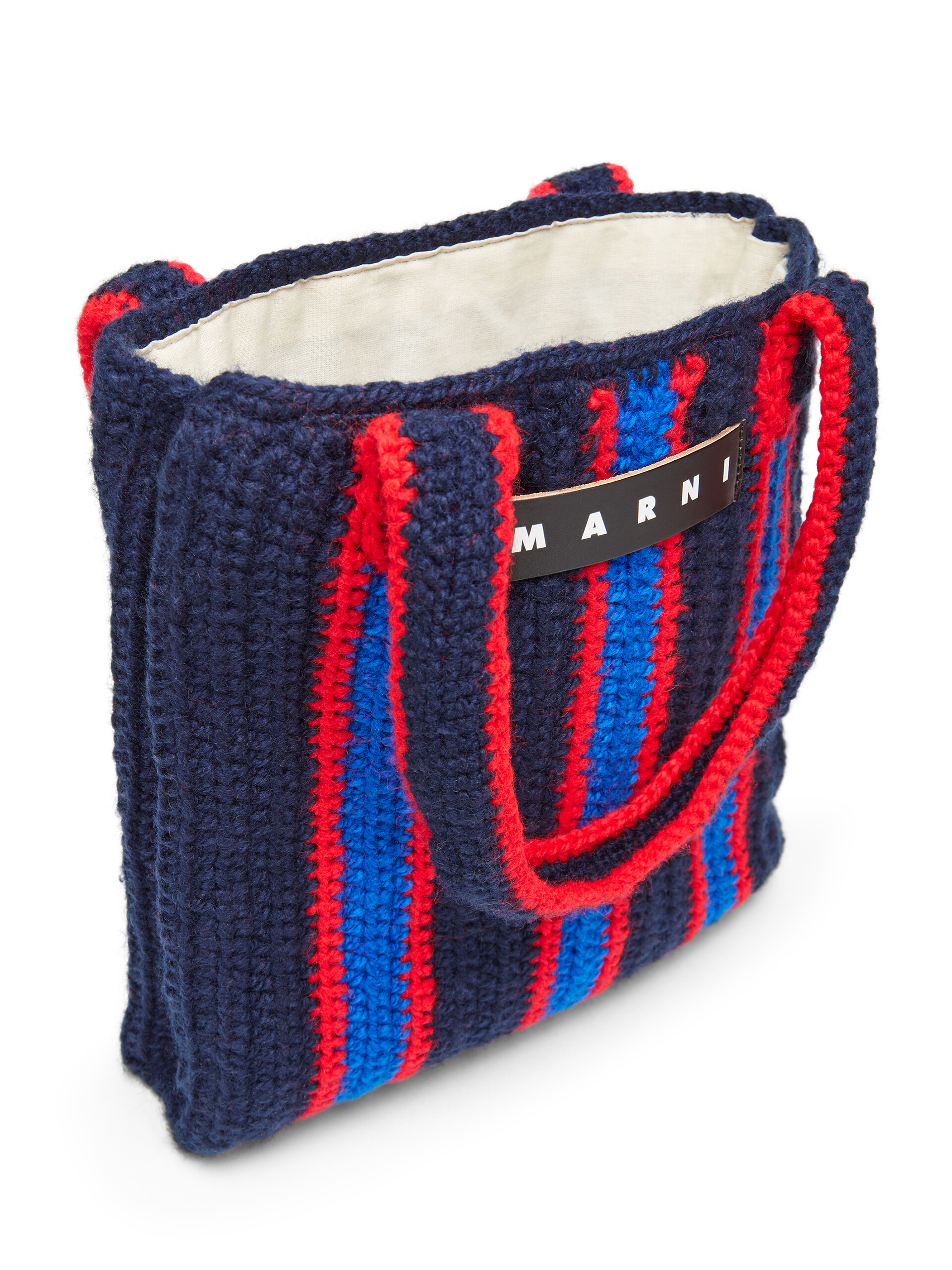 MARNI MARKET shopping bag in striped blue and red crochet - Shopping Bags - Image 4