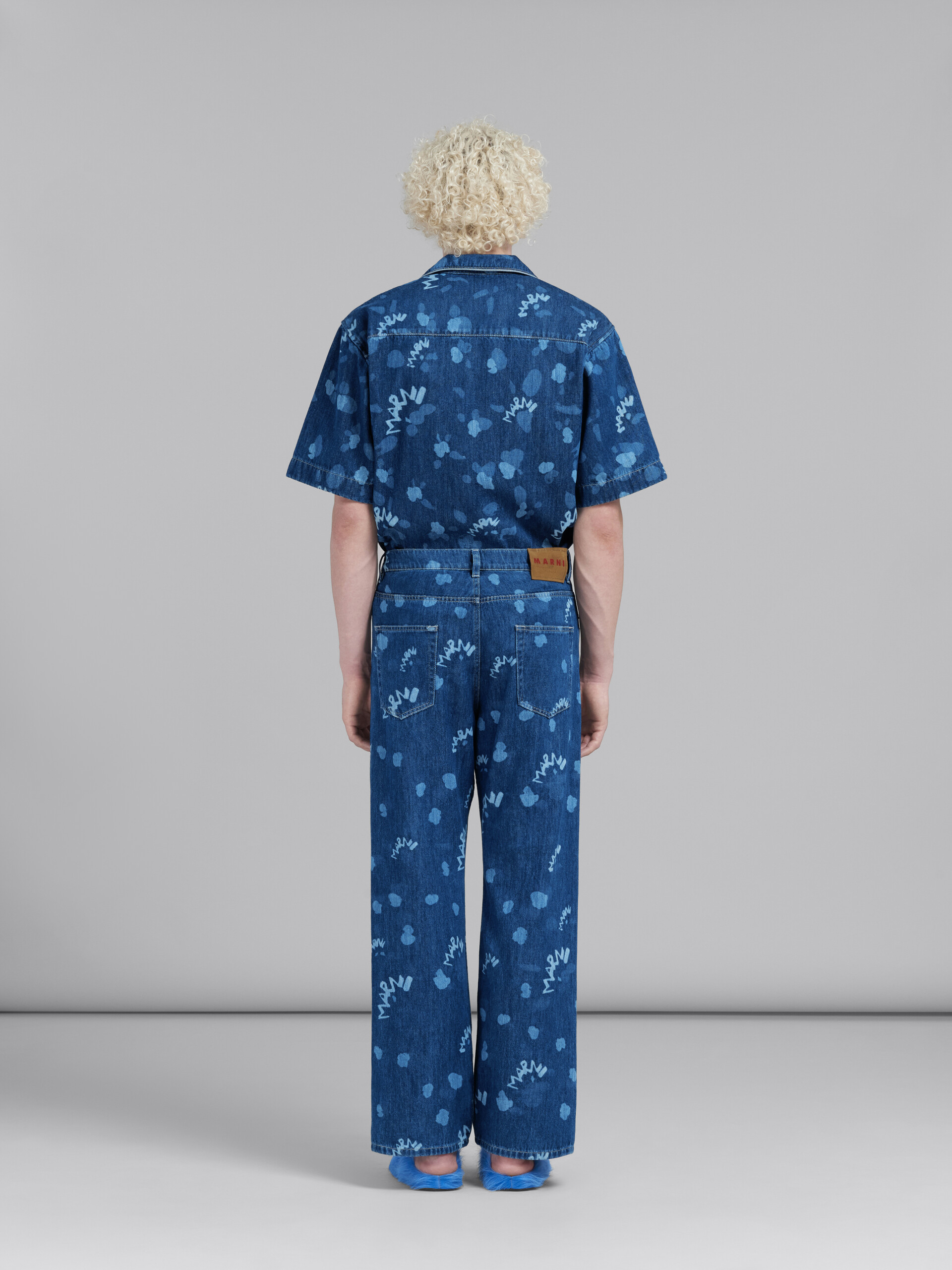 Jean en denim bleu avec imprimé Marni Dripping - Pantalons - Image 3