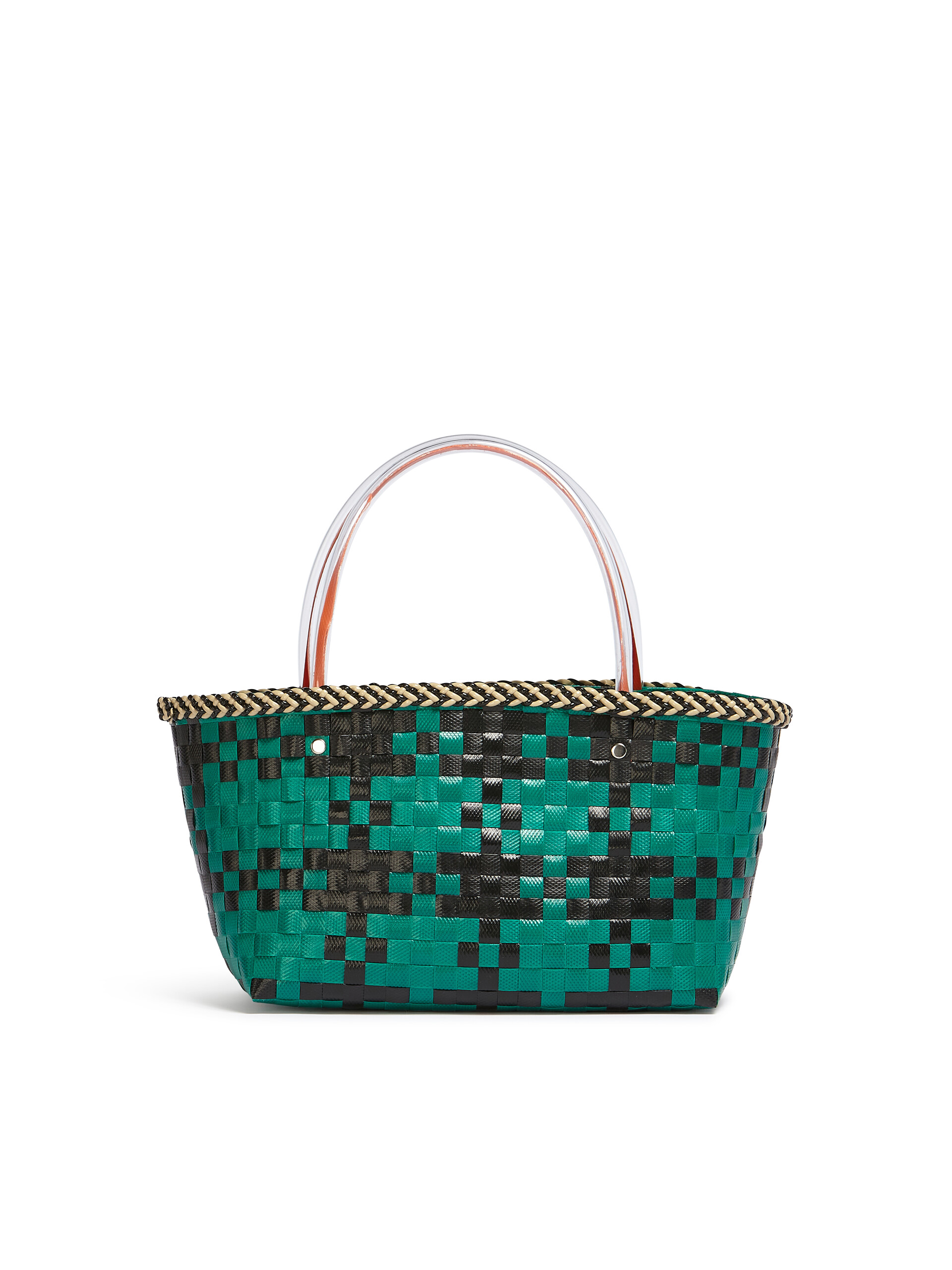 MARNI MARKET CHECK BAG in black and green tartan woven material - Shopping Bags - Image 3