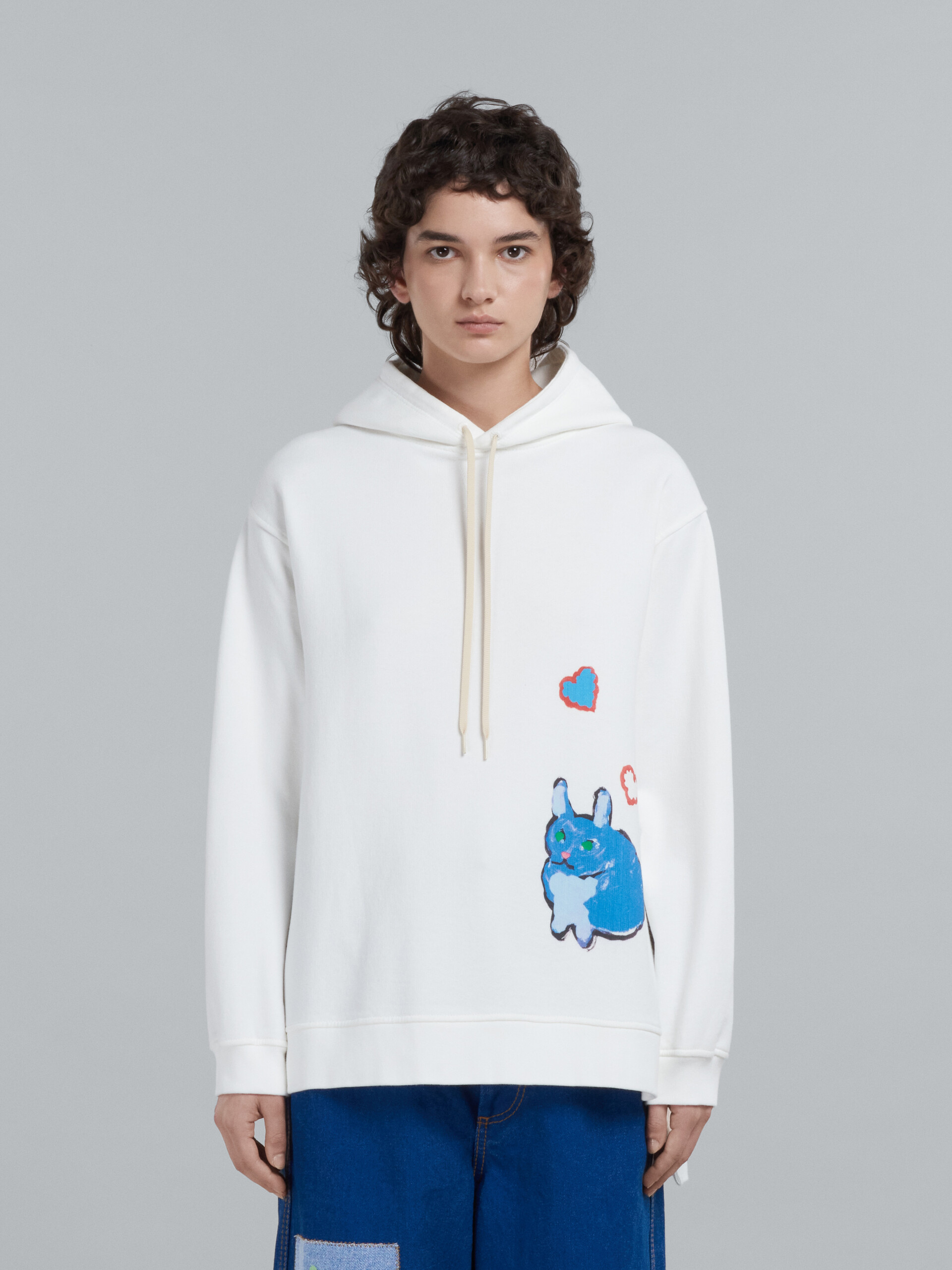 White jersey hoodie with rabbit graphics - Sweaters - Image 2